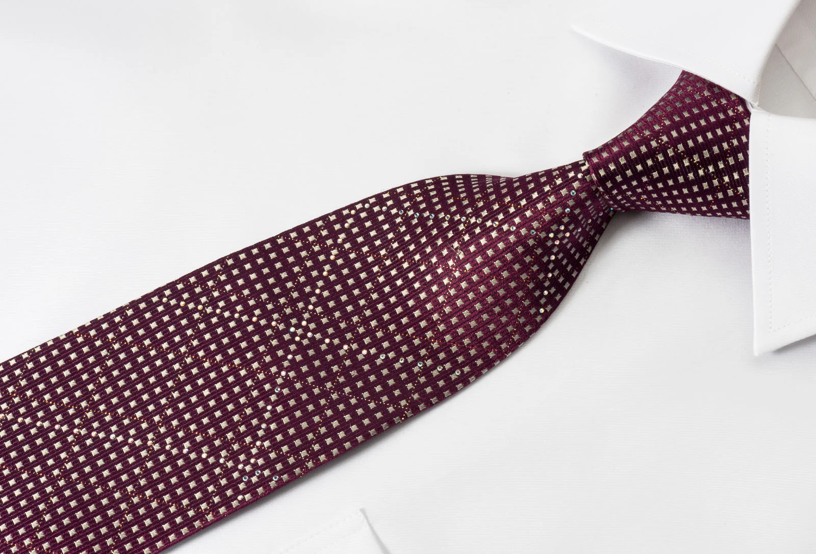 Indian Homme Rhinestone Tie Silver Micro Squares On Purple With Silver Sparkles - Image 5