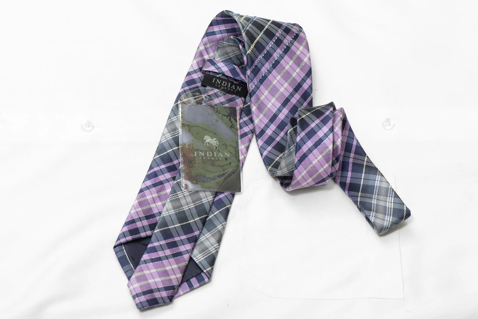 Navy Mauve Silver Plaid Rhinestone Silk Tie Withy Silver Sparkles - Image 5