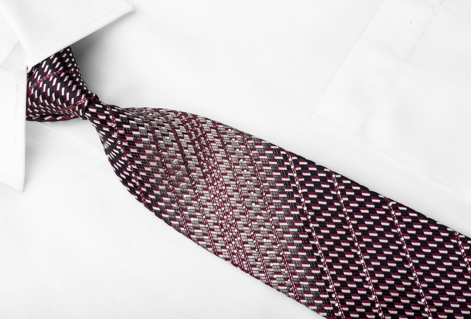 Crystal Necktie Silver Navy Purple Geometric Checker With Purple Sparkles - Image 3