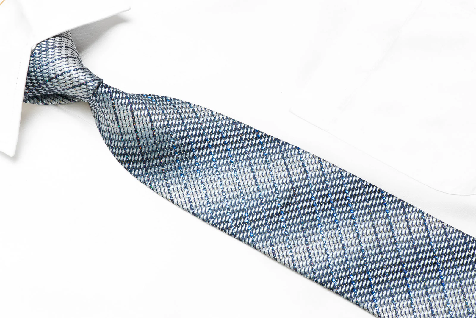 Indian Leaders Men's Crystal Tie Silver Blue Geometric With Silver Sparkles - Image 2