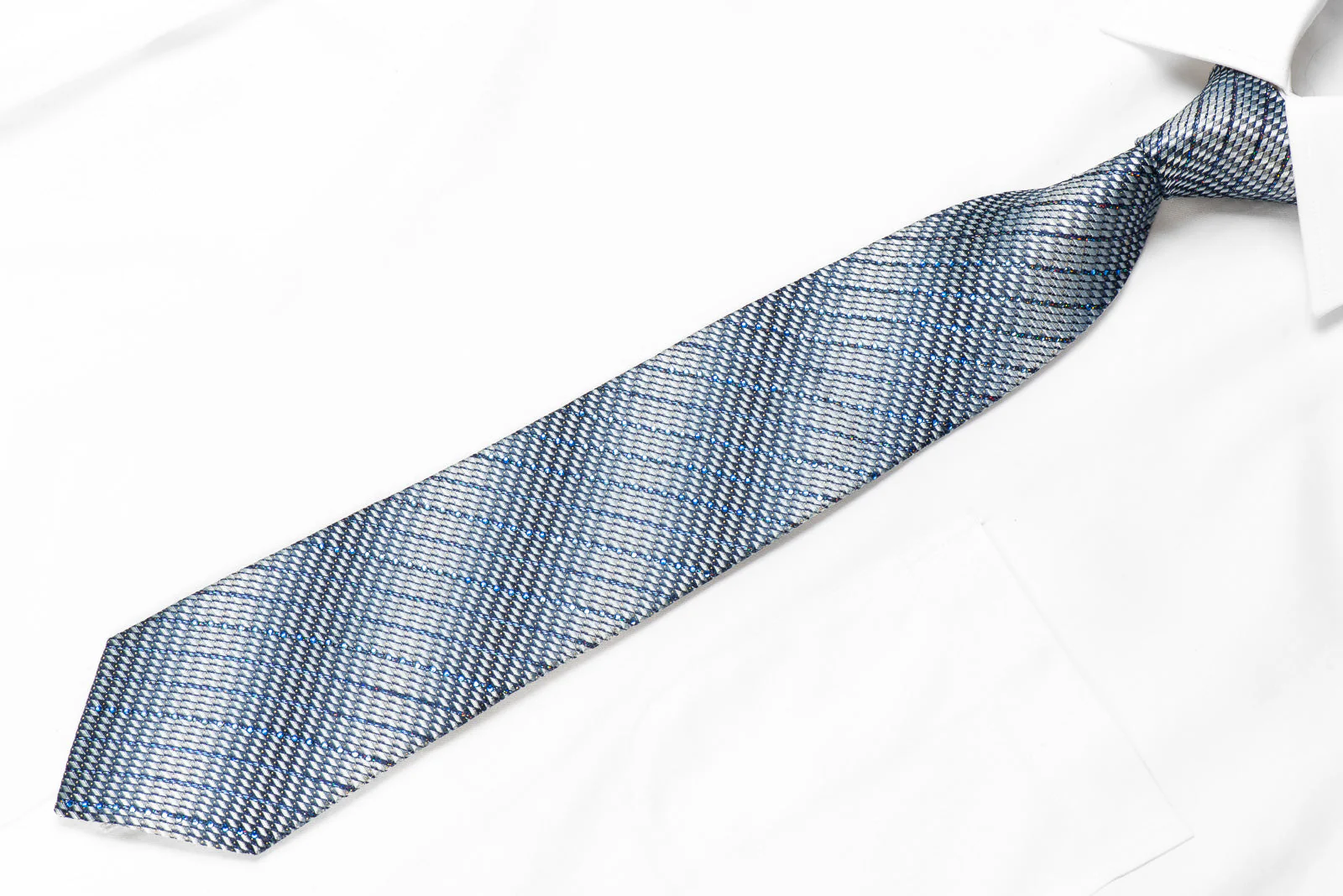 Indian Leaders Men's Crystal Tie Silver Blue Geometric With Silver Sparkles - Image 3