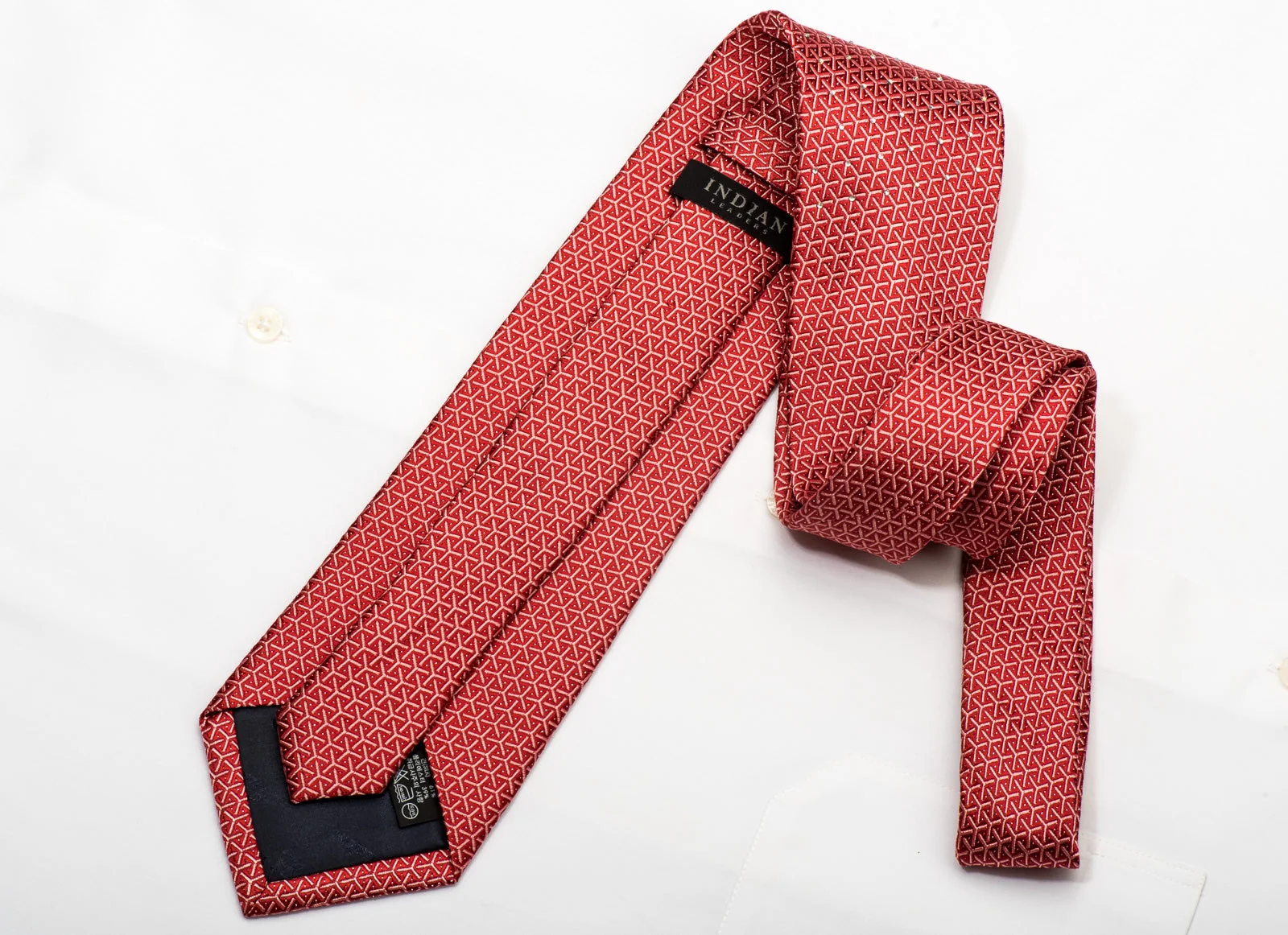 Indian Leaders Men's Silk Tie Trellis On Red Sparkling With Crystal Rhinestones - Image 4