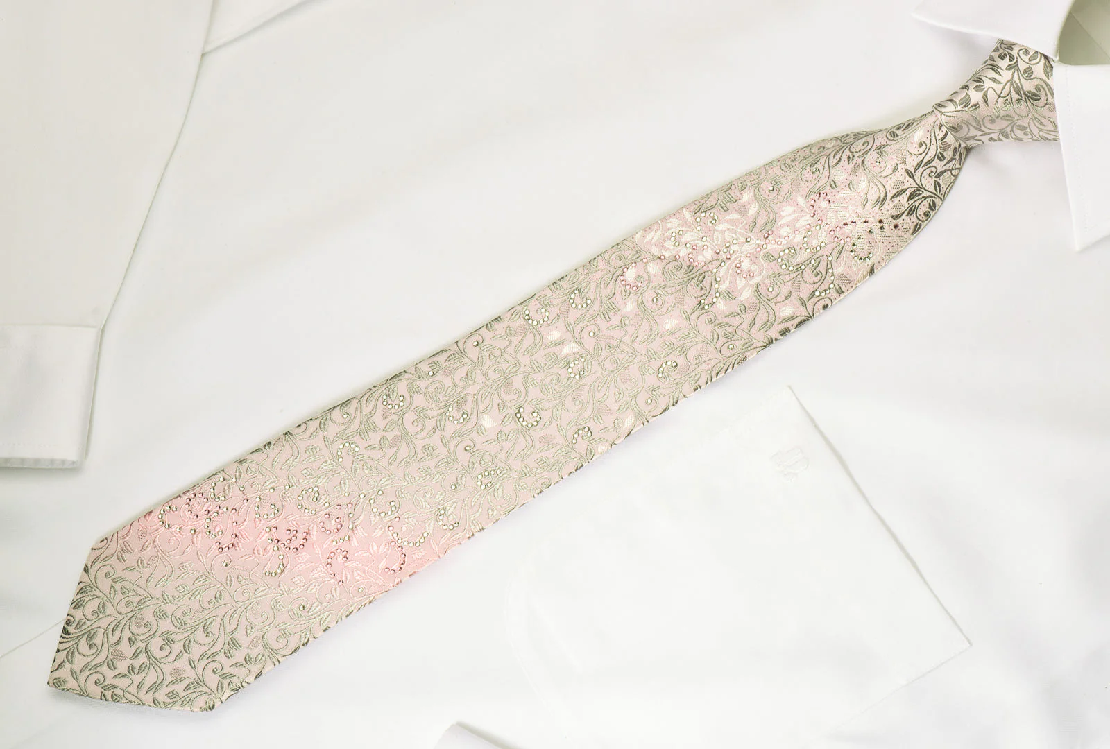 Indian Leaders Rhinestone Necktie Silver Vines On Pink WIth Pink Sparkles - Image 2