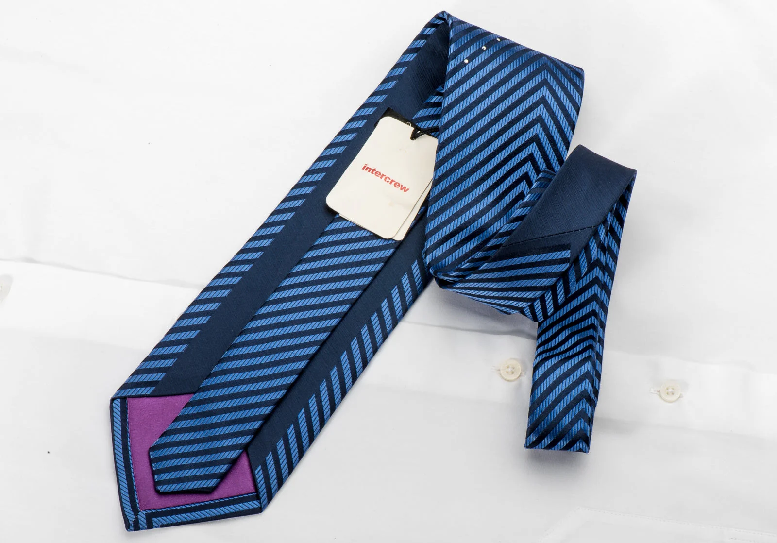 Intercrew Men's Silk Necktie V-Striped on Blue Sparkling With Rhinestones - Image 4