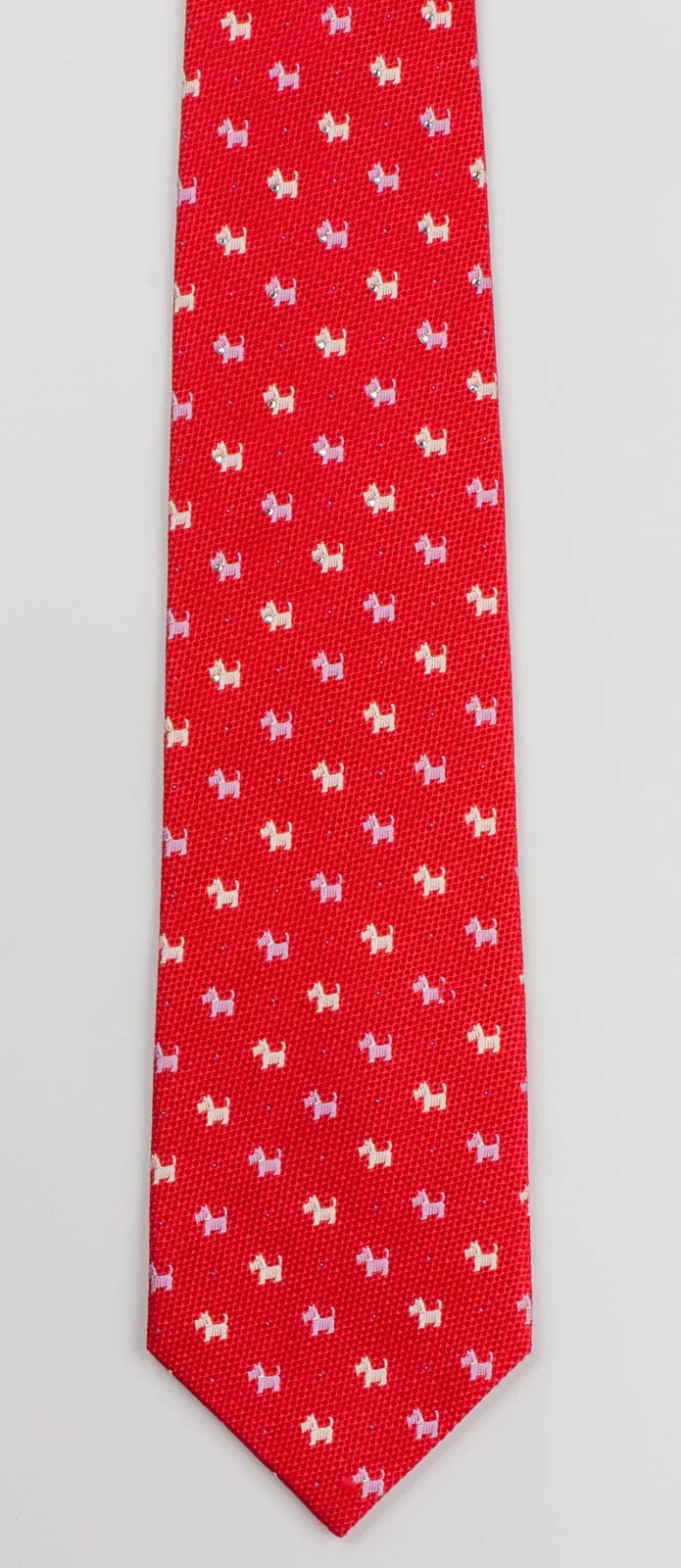 Intercrew Men's Woven Silk Neck Tie Mauve & White Scottie Dogs On Red With Rhinestones - Image 4