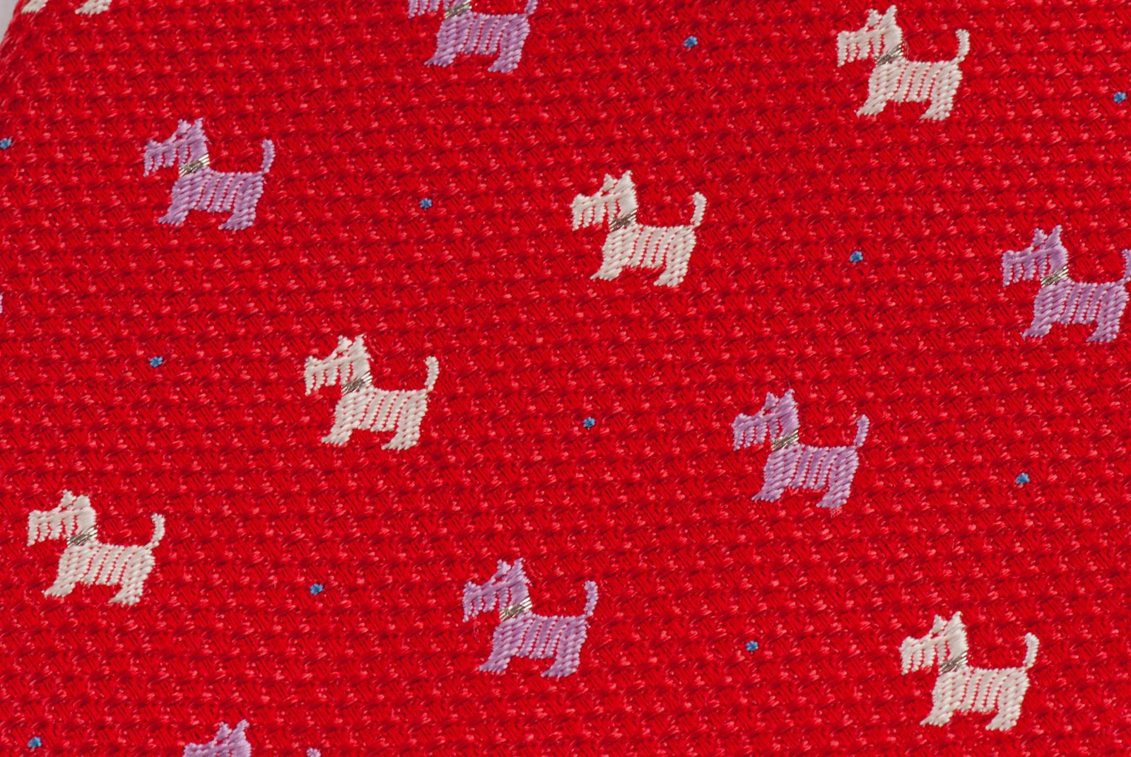 Intercrew Men's Woven Silk Neck Tie Mauve & White Scottie Dogs On Red With Rhinestones - Image 5