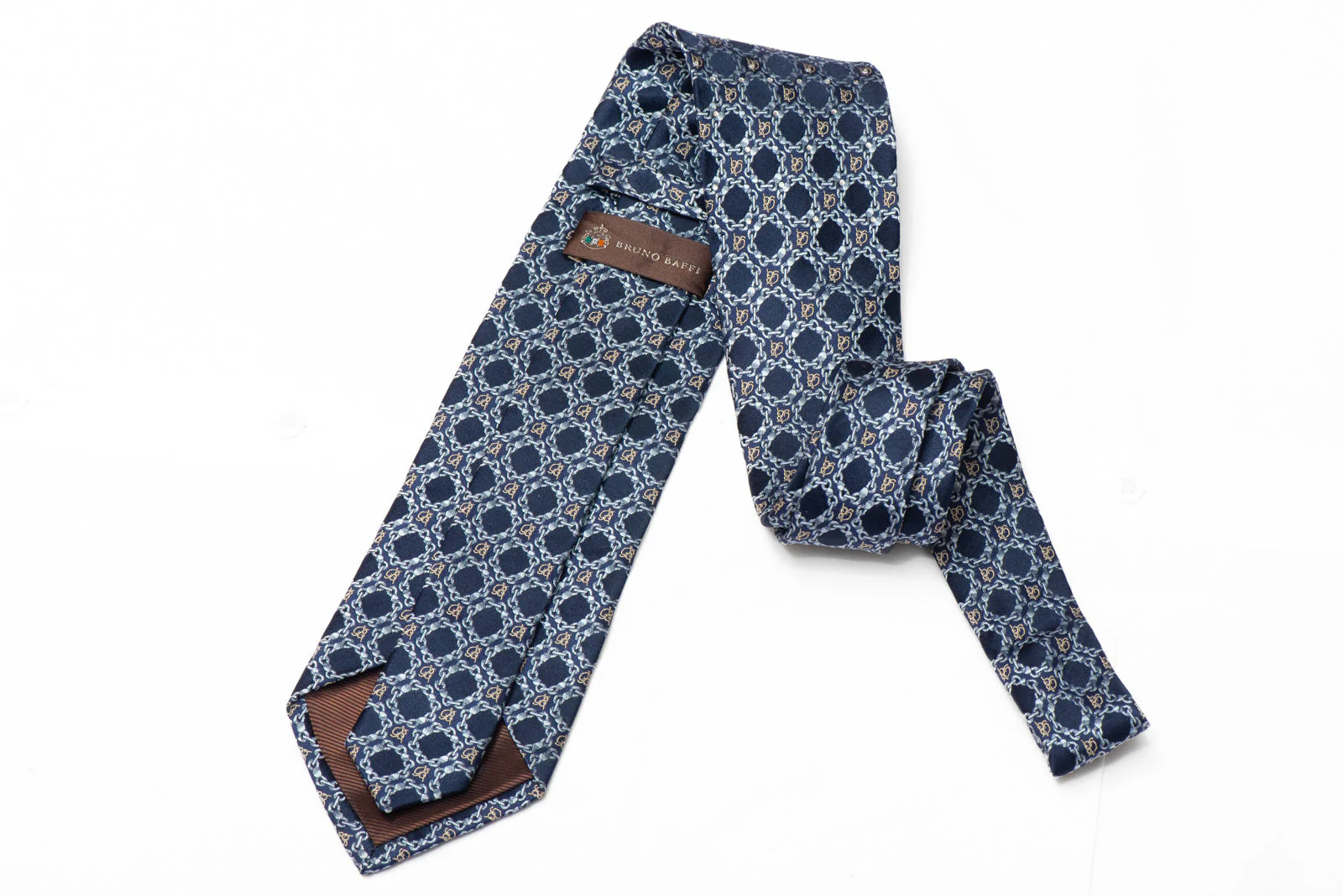Interlocking Chains On Blue Rhinestone Silk Necktie - Image 3