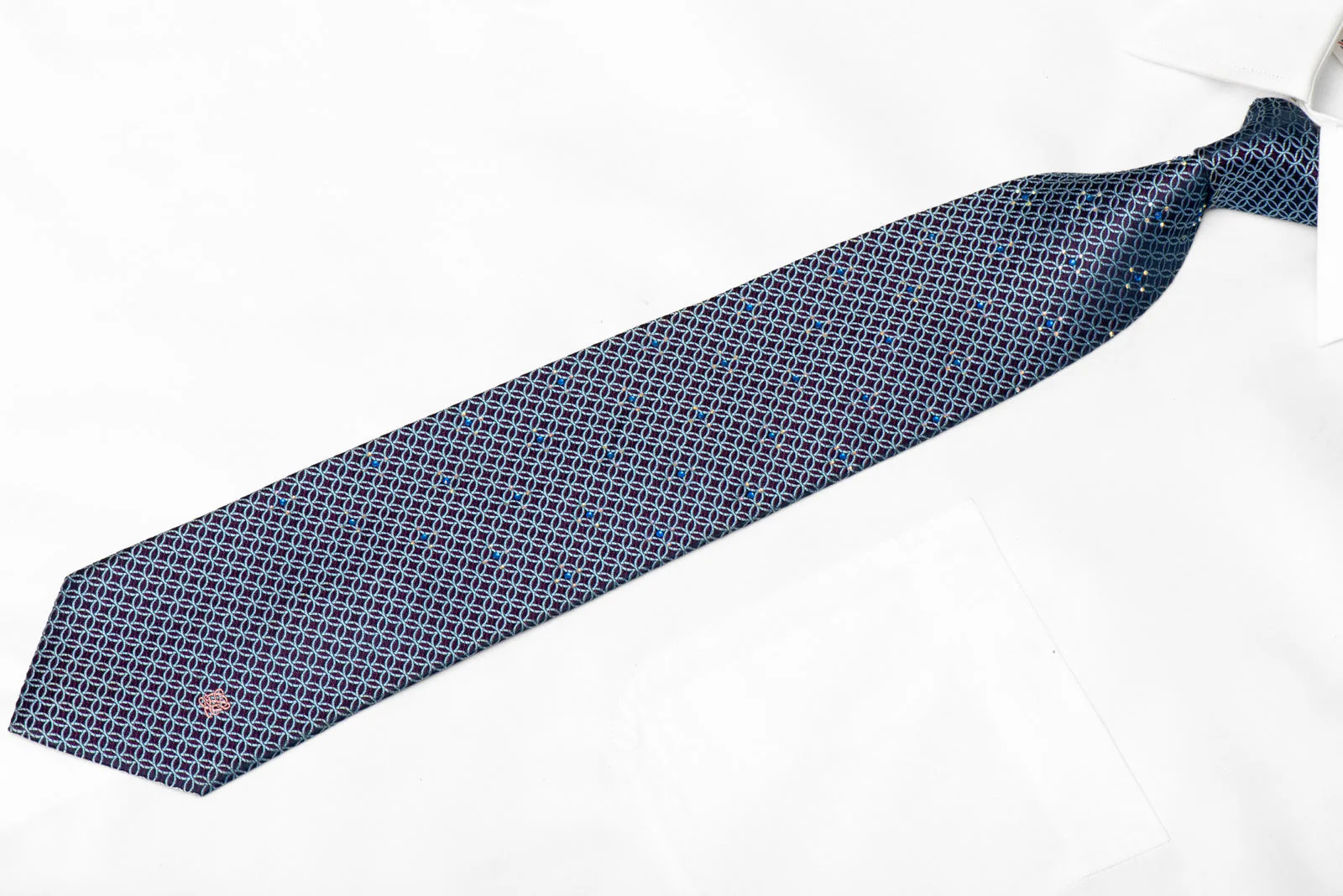 Interlocking Circles On Navy Rhinestone Tie With Red Sparkles - Image 2