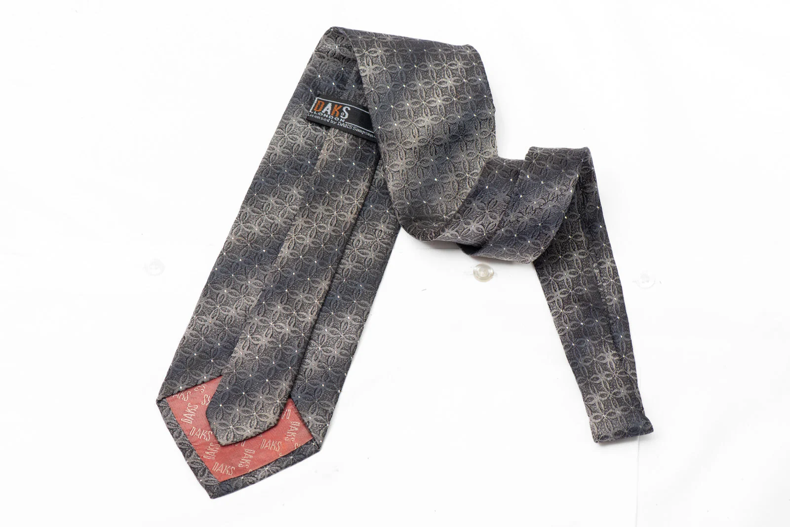 Interlocking Circles Silk Necktie - Charcoal & Silver Sparkles - Image 3