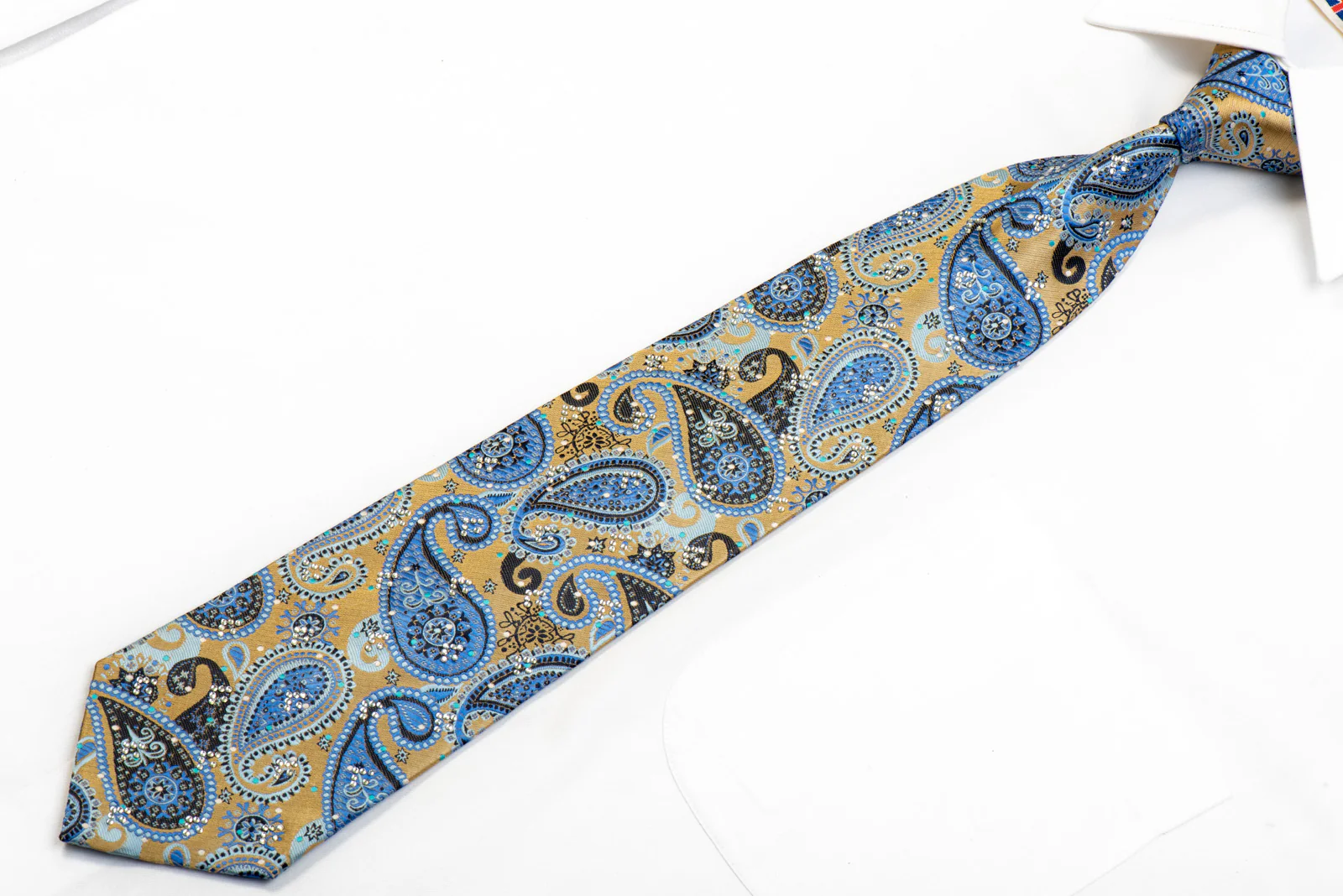 Kissa Rhinestone Necktie Blue Paisley On Gold - Image 3
