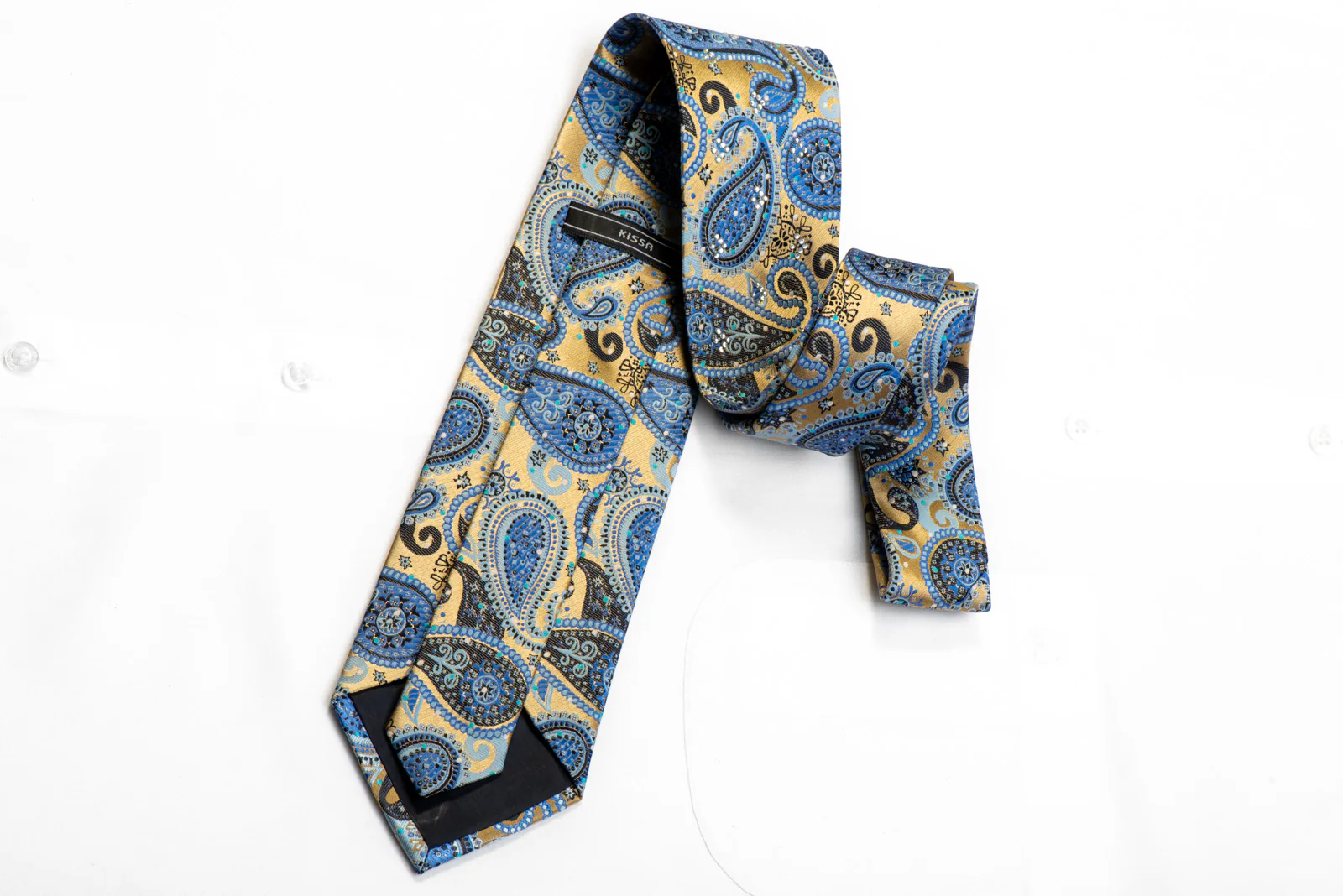 Kissa Rhinestone Necktie Blue Paisley On Gold - Image 4