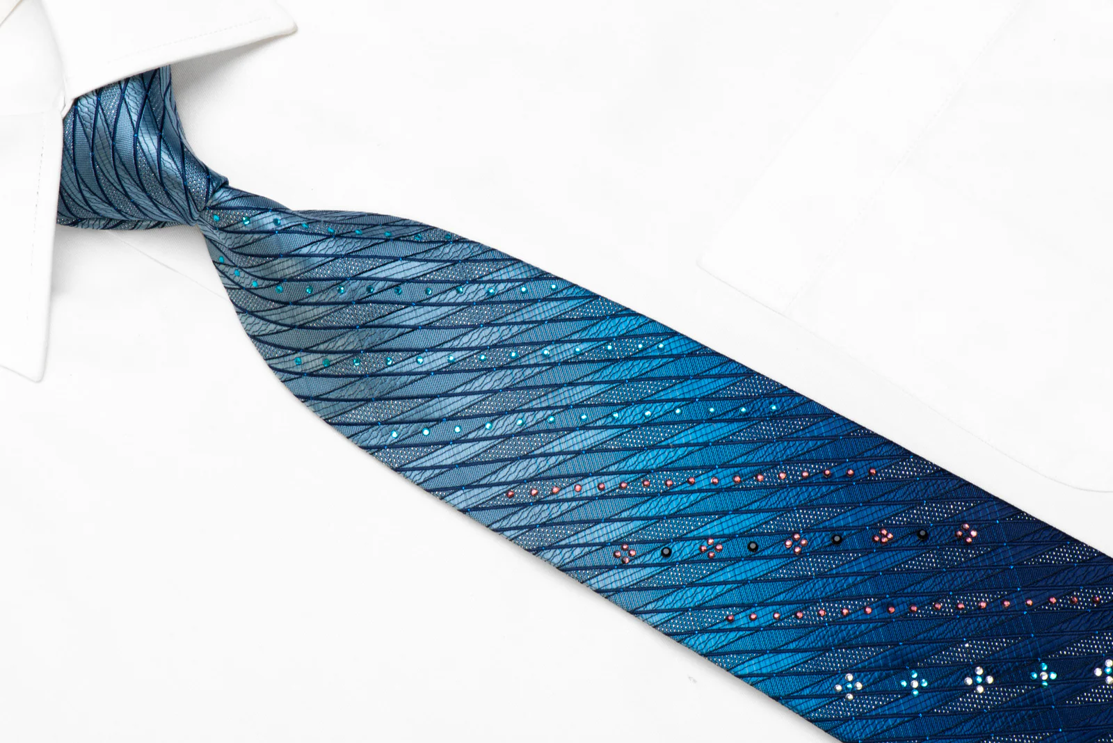 Kissa Rhinestone Silk Necktie Geometric On Blue With Sparkles - Image 2