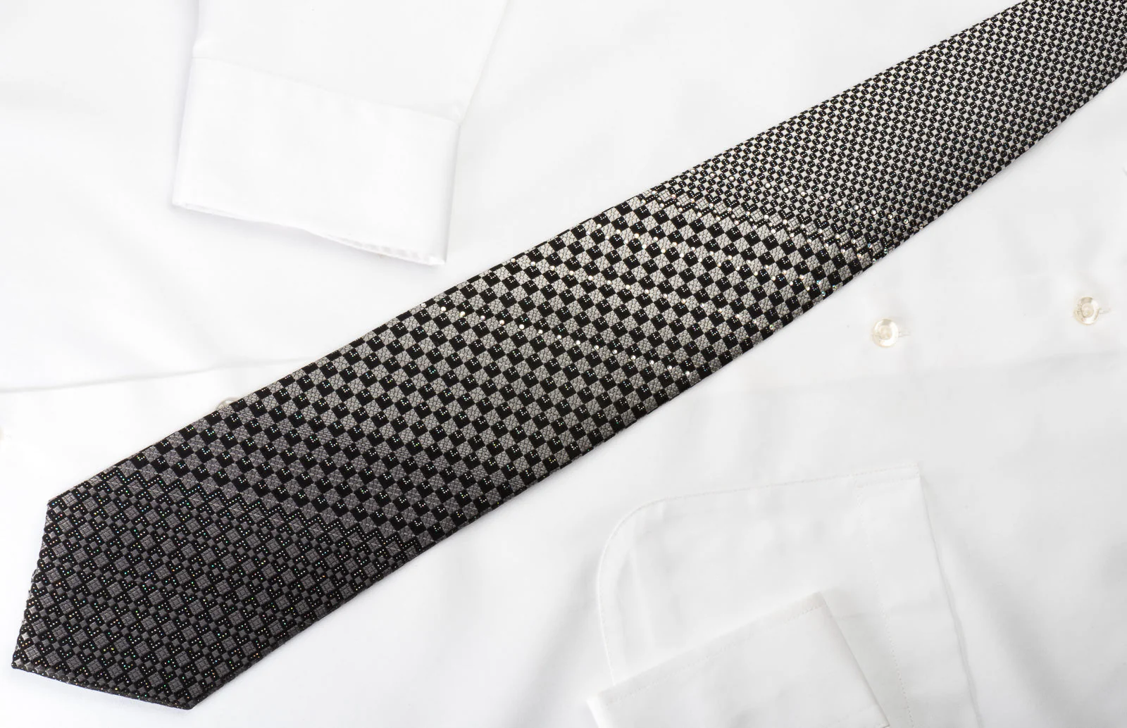 Klaus Raam Rhinestone Silk Necktie Silver Black Checkered With Silver Sparkles - Image 6
