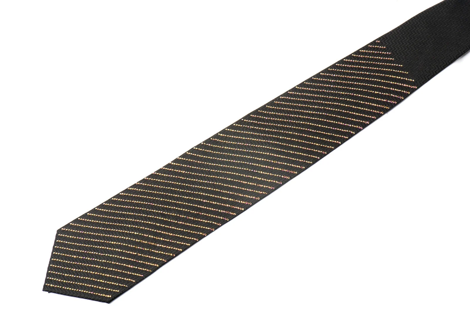 Lalanta Men's Black Silk Necktie Purple Flare Striped Crystal Rhinestones On Black - Image 6