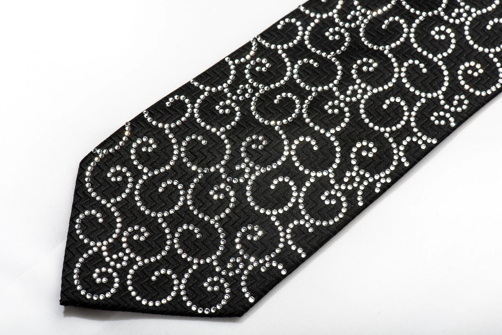 Lalanta Men's Black Silk Rhinestone Necktie Crystal Scrolls On Black - Image 5