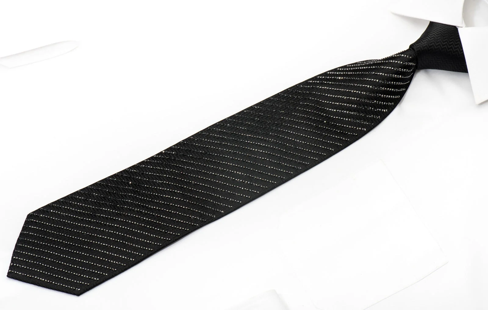 Lalanta Men's Rhinestone Silk Necktie With Black Rhinestones - Image 3