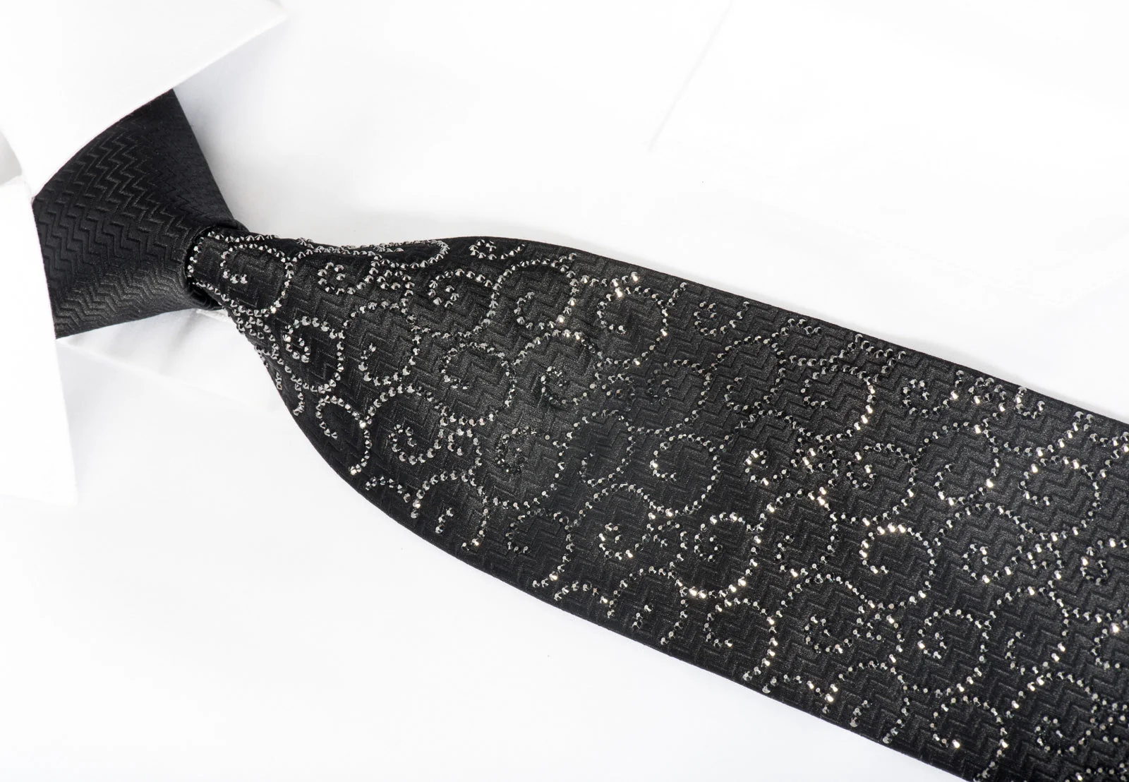 Lalanta Men's Rhinestone Tie Jet Black Crystal Rhinestones On Black Woven Silk - Image 5