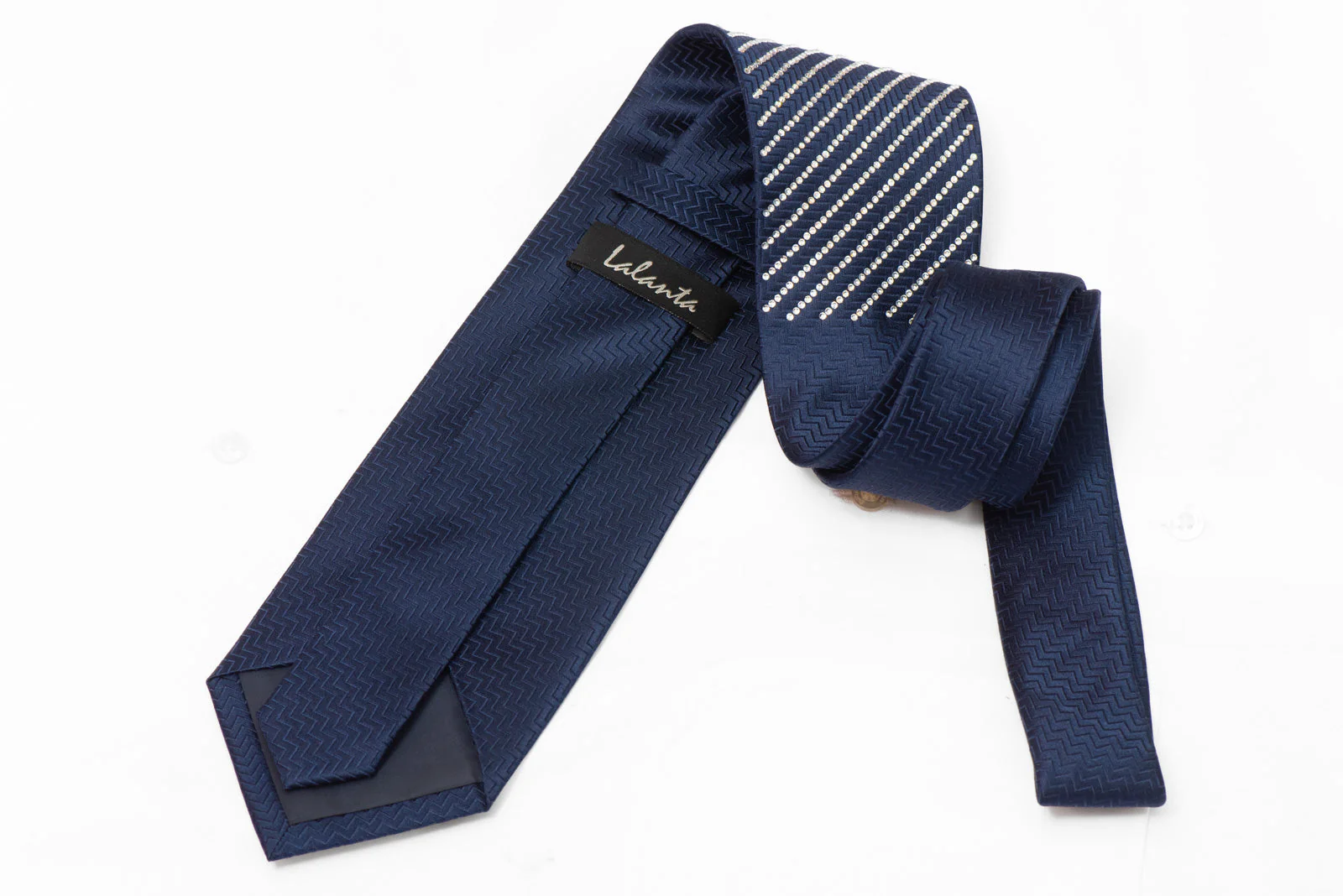 Lalanta Navy Silk Necktie with Rhinestone Embellishment - Image 6