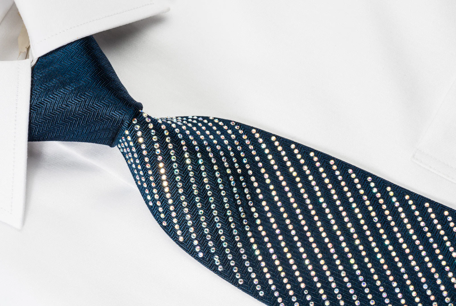 Lalanta Silk Rhinestone Tie Striped Rhinestones On Dark Blue - Image 4