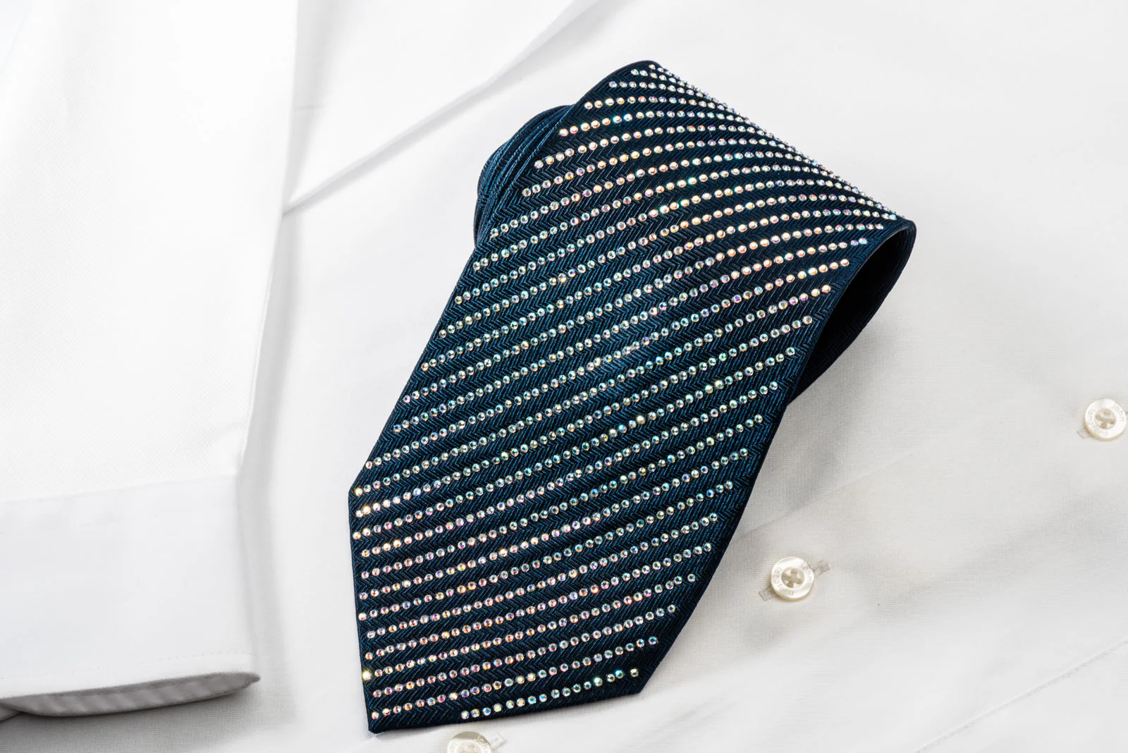 Lalanta Silk Rhinestone Tie Striped Rhinestones On Dark Blue - Image 6
