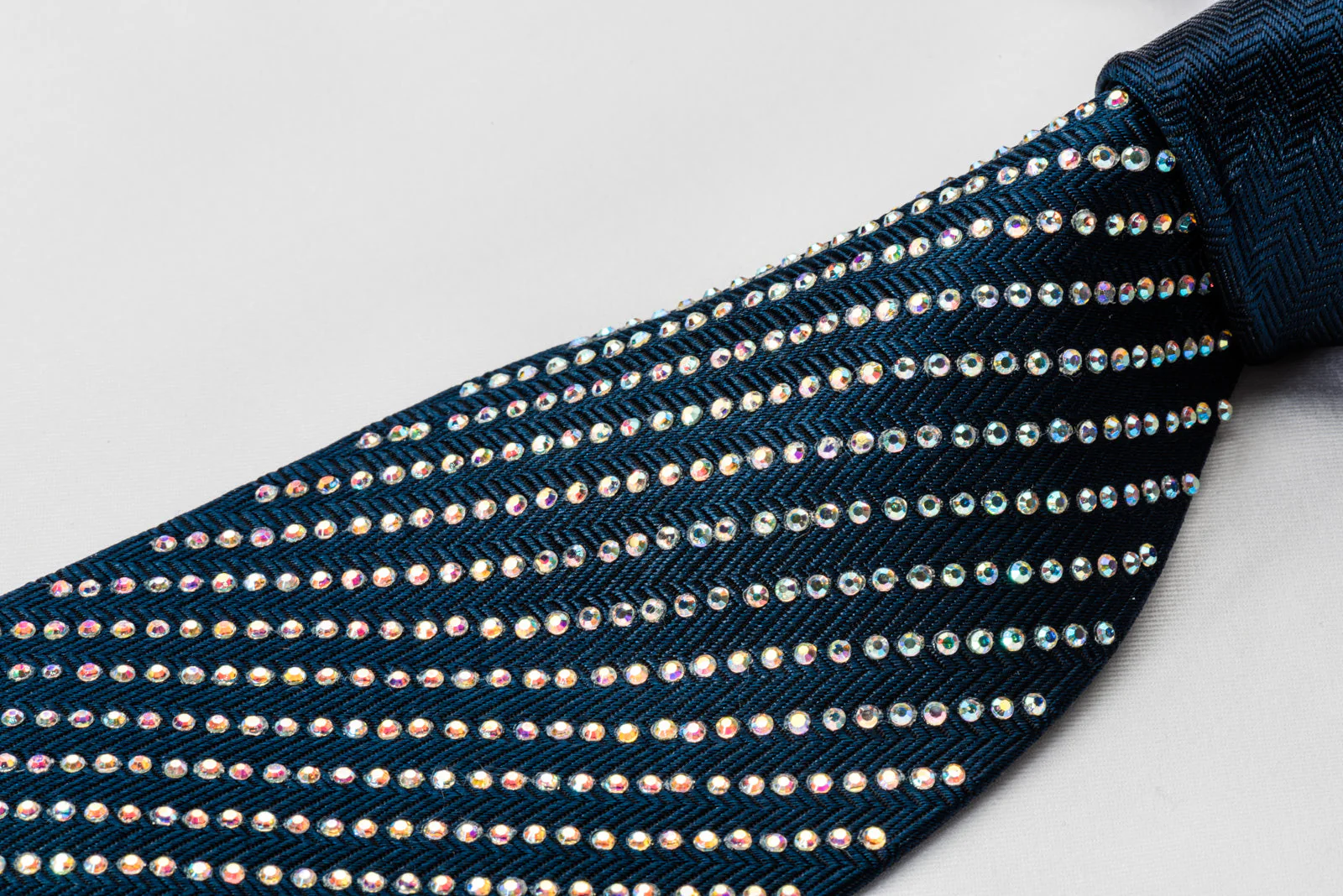 Lalanta Silk Rhinestone Tie Striped Rhinestones On Dark Blue - Image 7