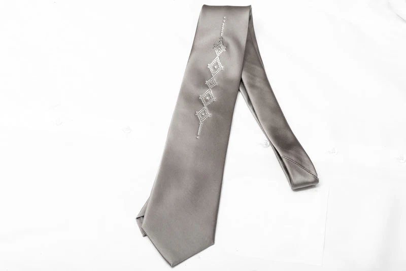 Lalanta Silver Satin Silk Necktie with Rhinestone Embellishment - Image 3