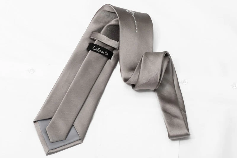 Lalanta Silver Satin Silk Necktie with Rhinestone Embellishment - Image 5