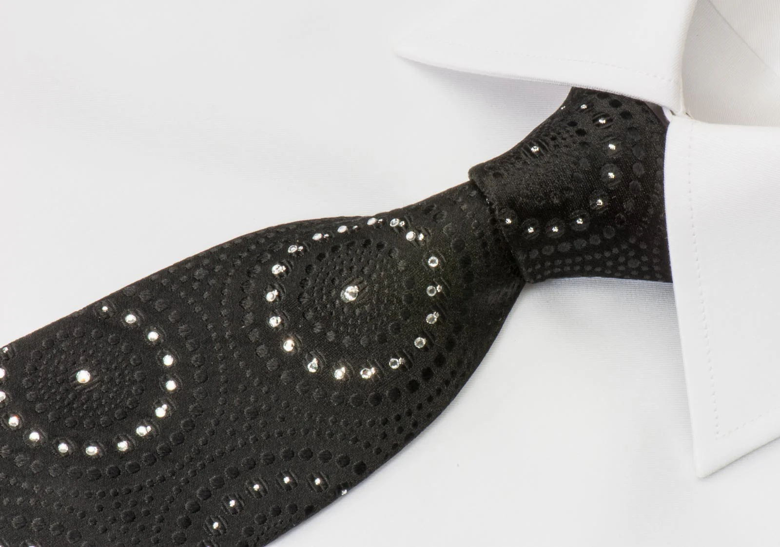 Lancetti Men's Black Rhinestone Tie Medallions On Black with Silver Sparkles - Image 2