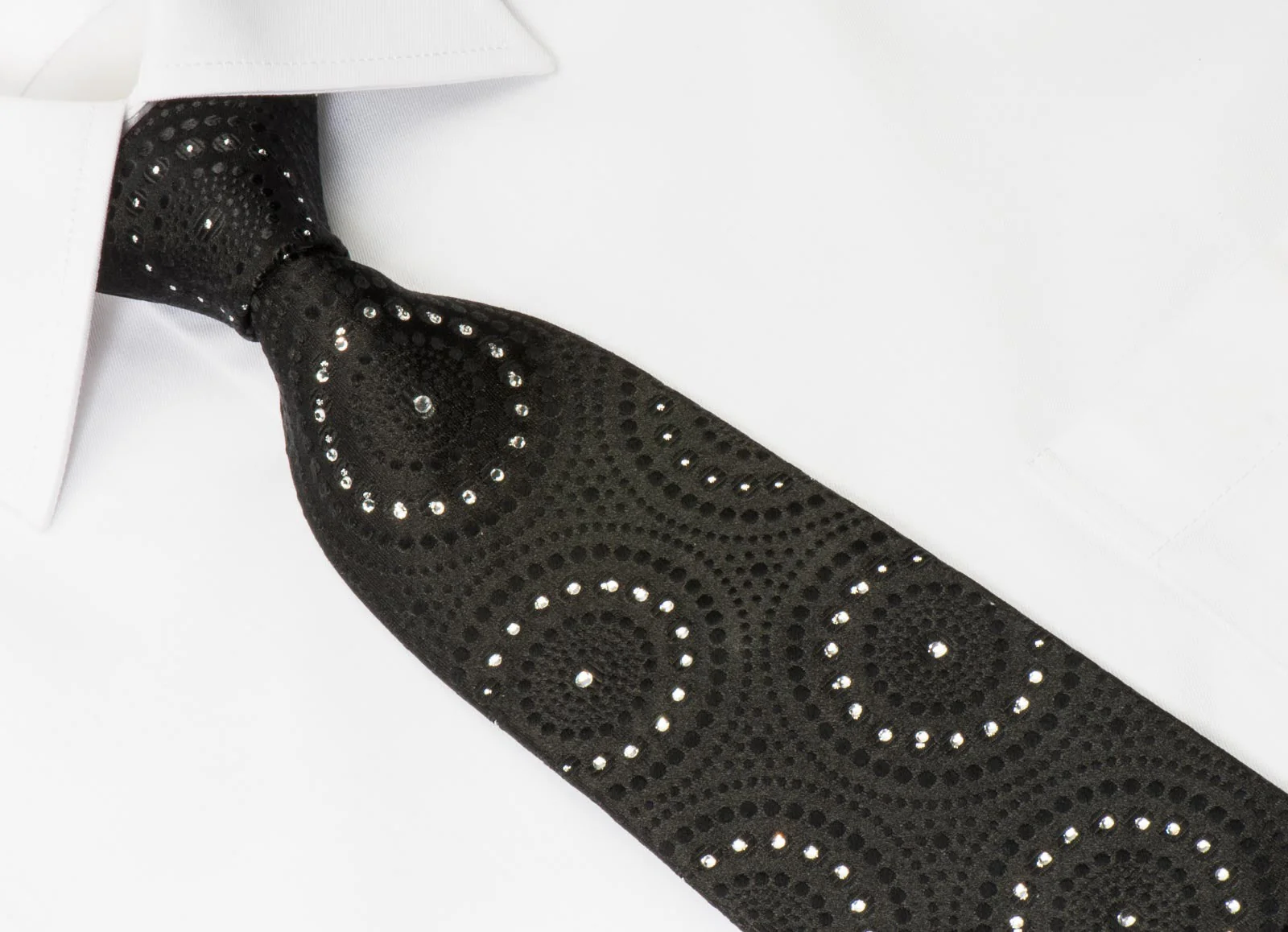 Lancetti Men's Black Rhinestone Tie Medallions On Black with Silver Sparkles - Image 3