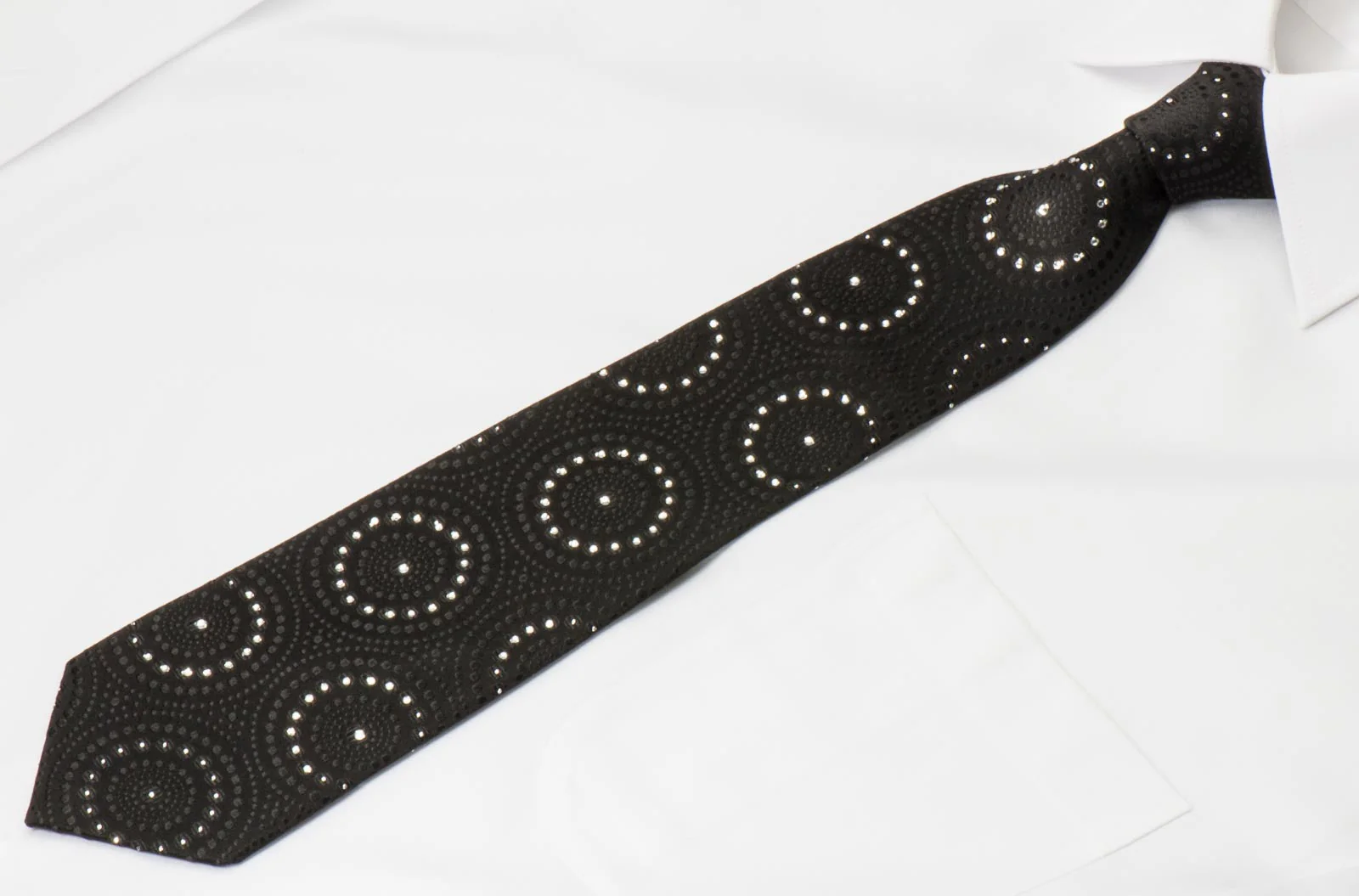 Lancetti Men's Black Rhinestone Tie Medallions On Black with Silver Sparkles - Image 4