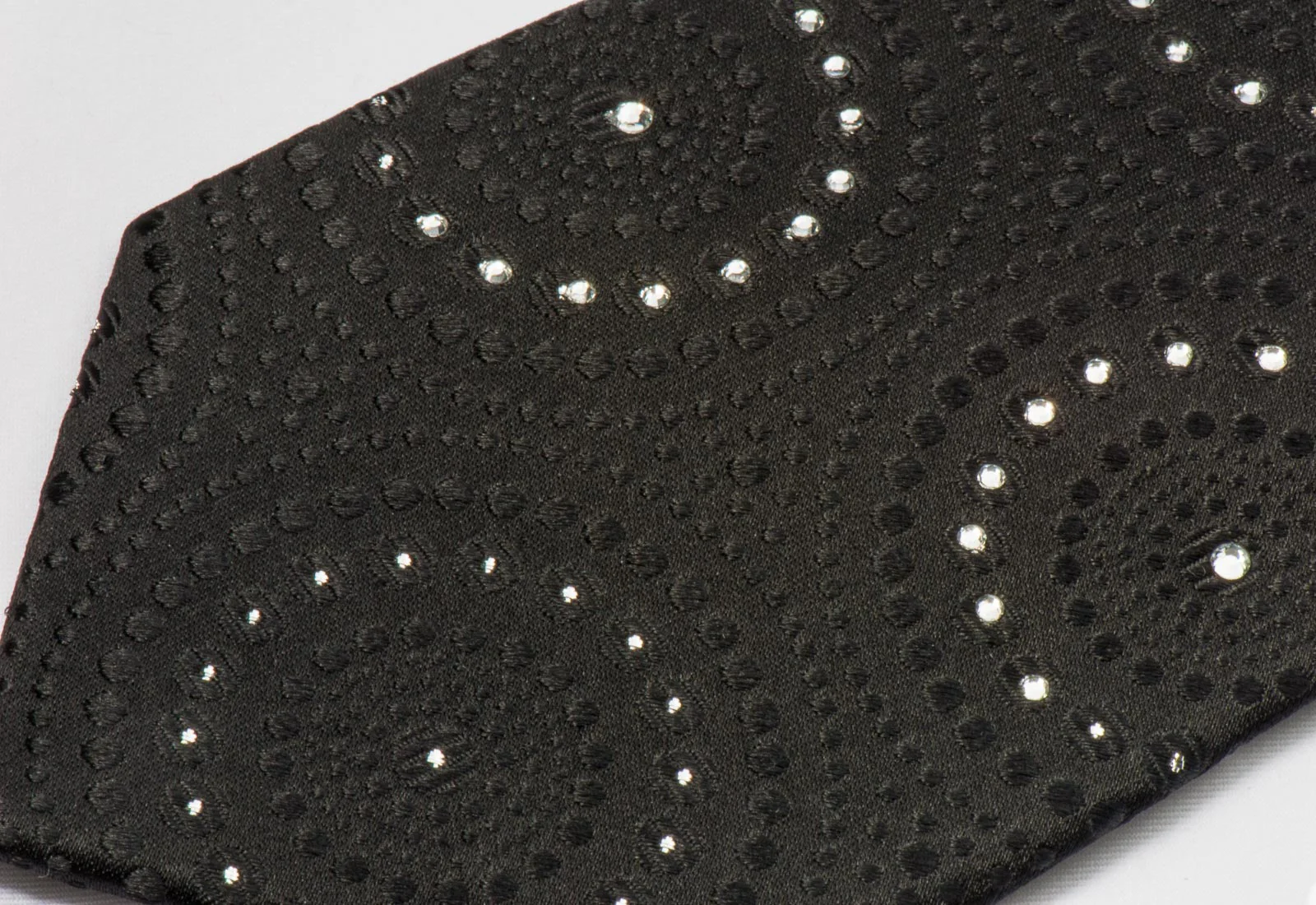 Lancetti Men's Black Rhinestone Tie Medallions On Black with Silver Sparkles - Image 6
