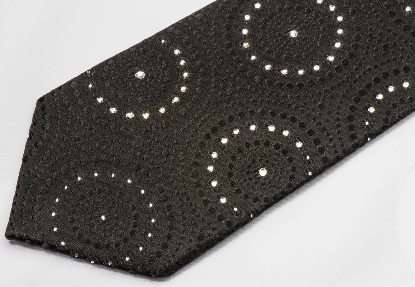 Lancetti Men's Black Rhinestone Tie Medallions On Black with Silver Sparkles - Image 7