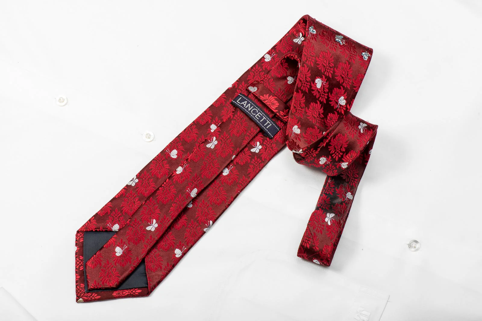 Lancetti Men's Crystal Tie Butterflies & Anthemion On Red Silk Sparkling With Rhinestones - Image 4