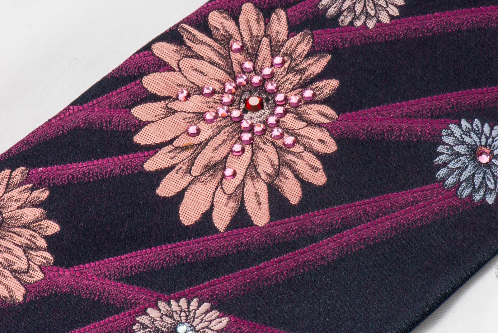 Lancetti Men's Crystal Tie Modern Floral Design On Black - Image 4