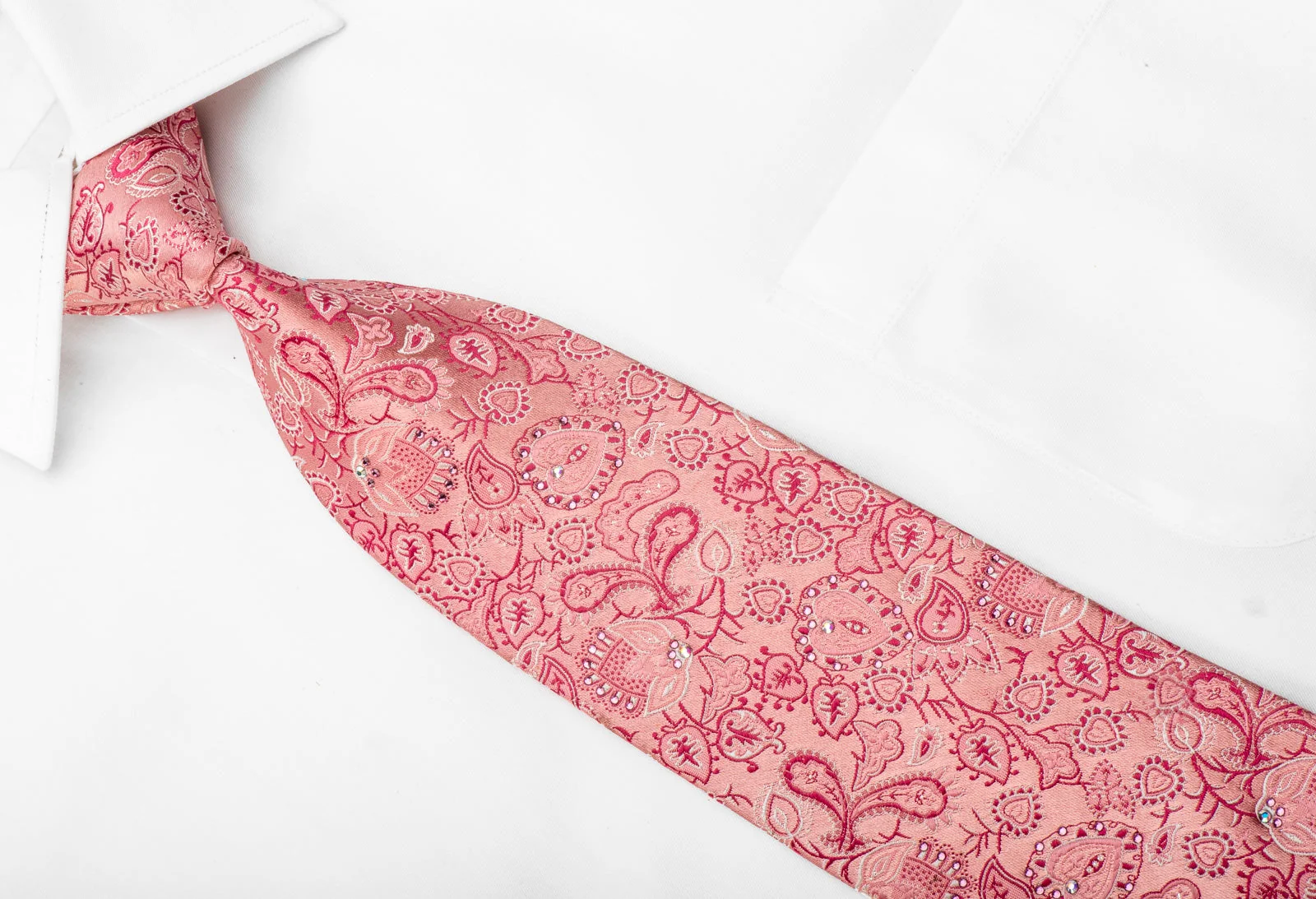 Lancetti Men's Crystal Tie Paisley On Pink Silk With Silver Sparkles - Image 2