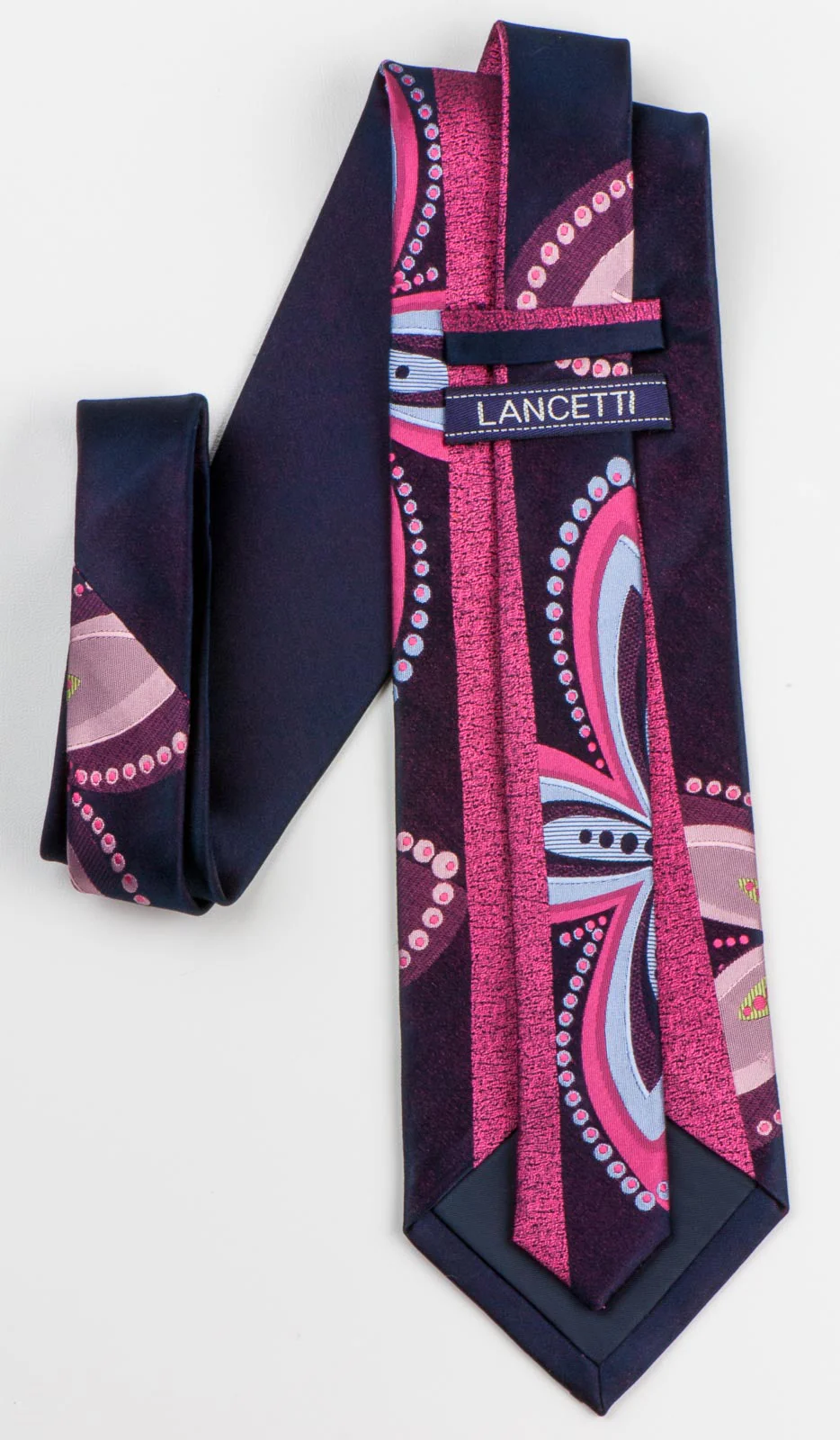 Lancetti Men's Silk Rhinestone Silk Tie Stylish Floral Design On Black Necktie - Image 6