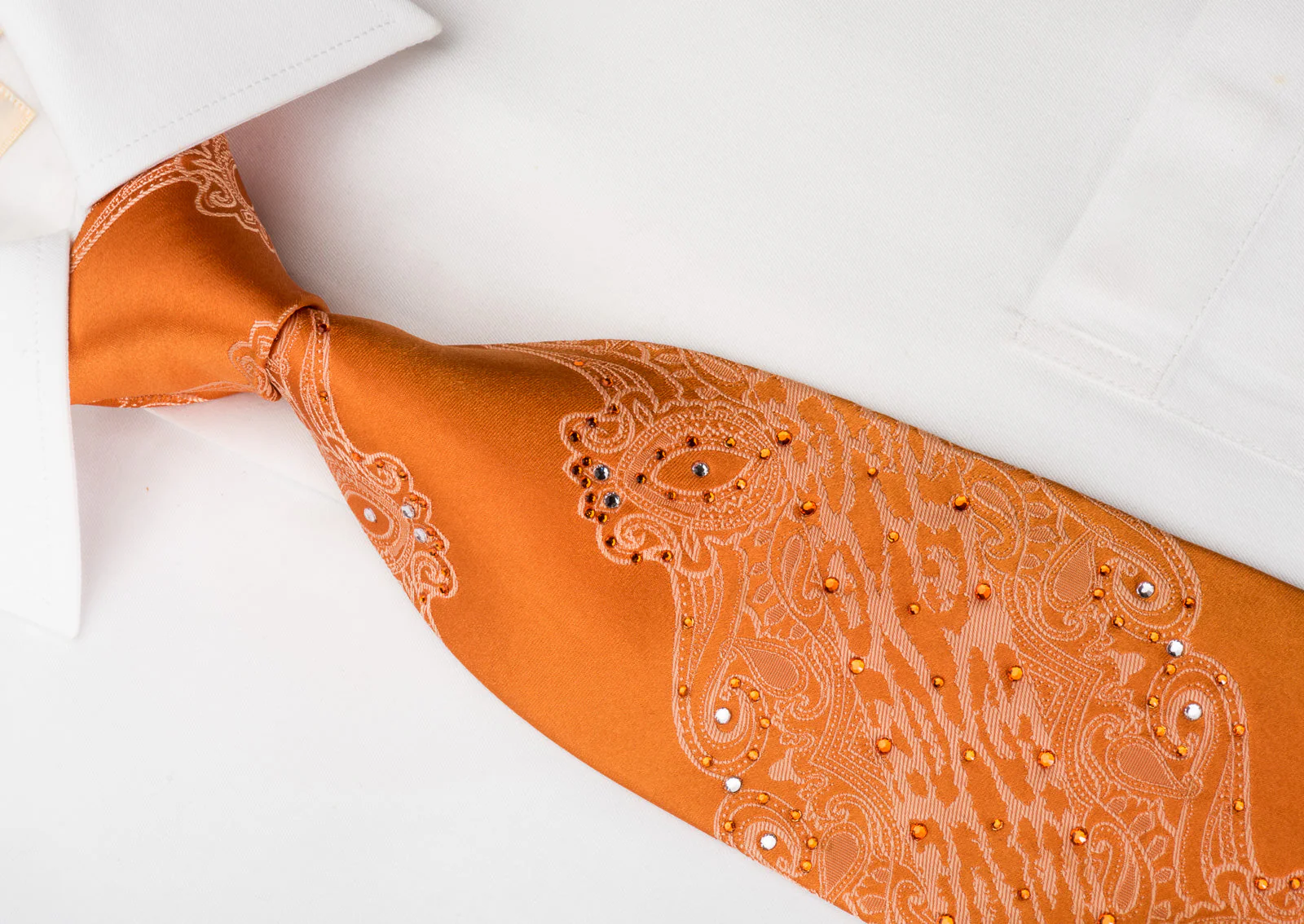 Lancetti Men's Silk Tie Baroque On Orange Sparkling With Rhinestones - Image 3