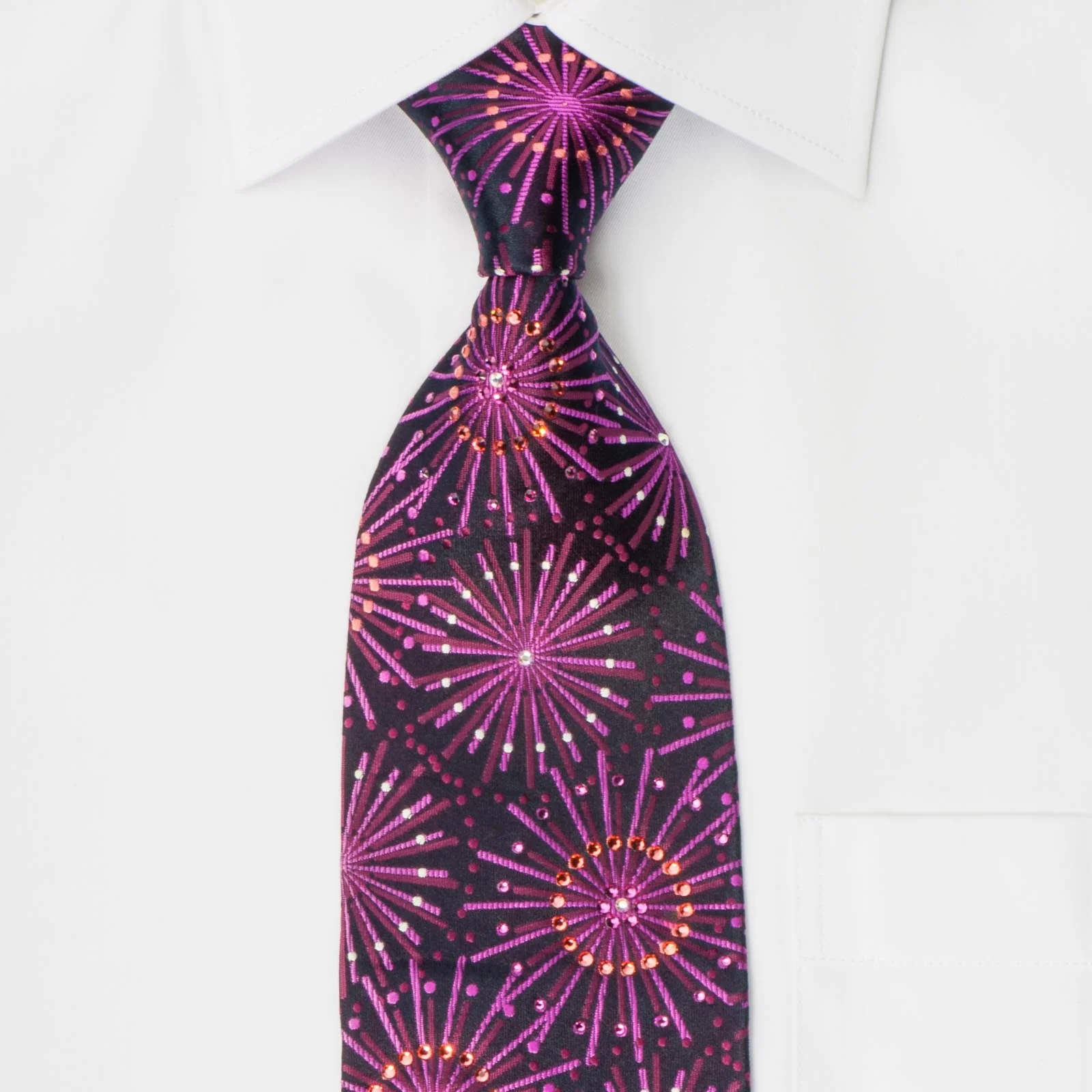 Lancetti Men's Woven Silk Necktie Geometric Design On Purple With Crystal Rhinestones - Image 4