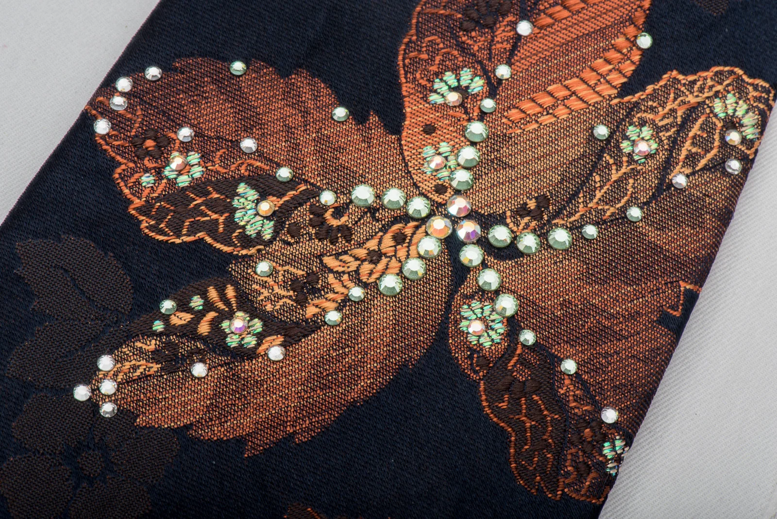Lancetti Rhinestone Silk Tie Orange Floral On Navy With Sparkles - Image 7