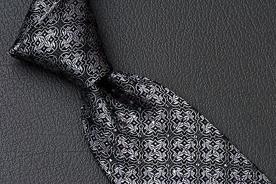 Lancetti Silk Neck Tie Silver Black Quatrefoil Pink Sparkles With Rhinestones - Image 11