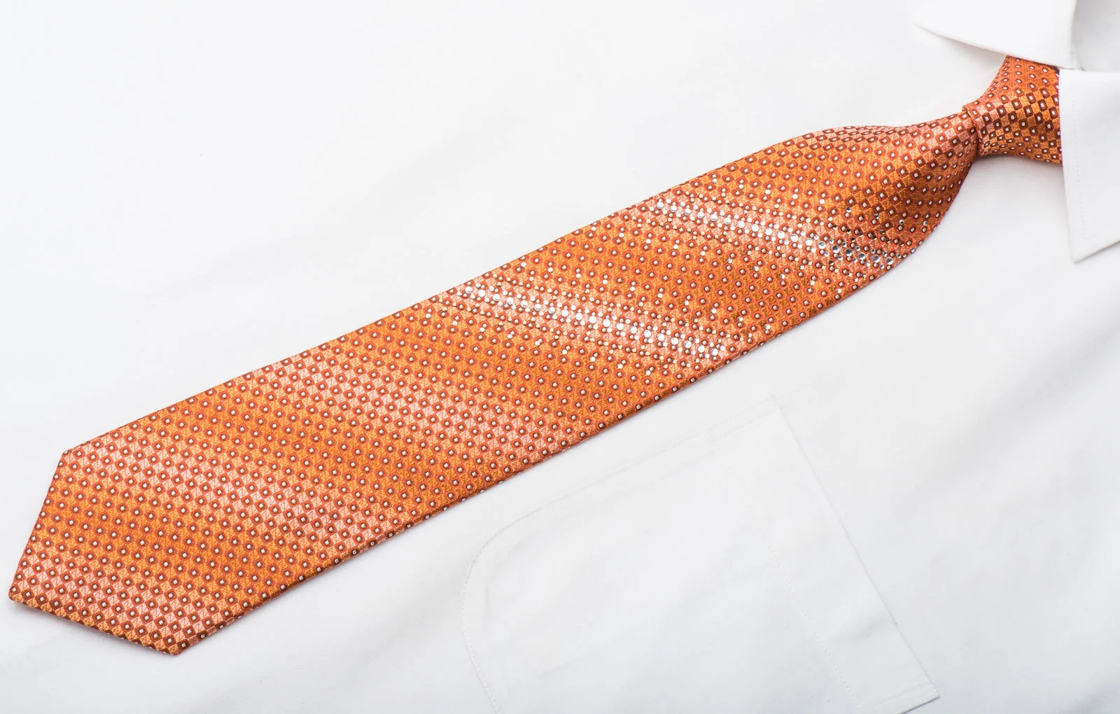 Lancetti Silk Necktie Checkered On Orange Sparkling With Crystal Rhinestones - Image 3