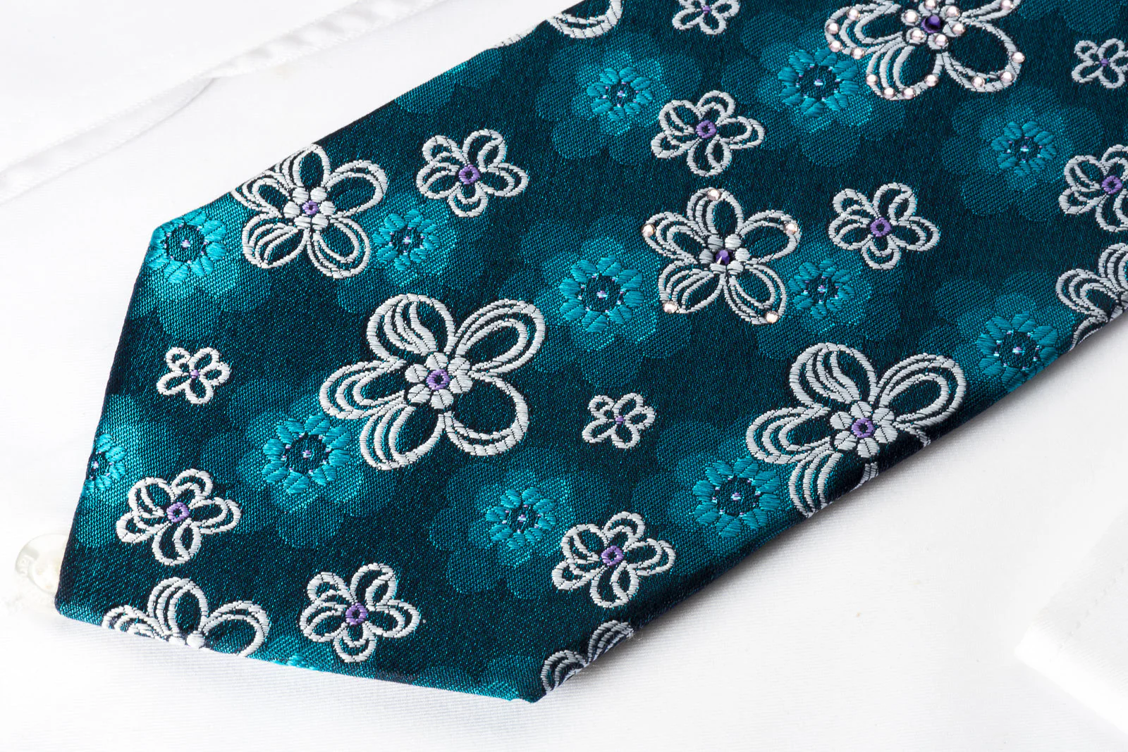 Lancetti Silk Rhinestone Necktie Floral On Blue With Blue Sparkles - Image 4
