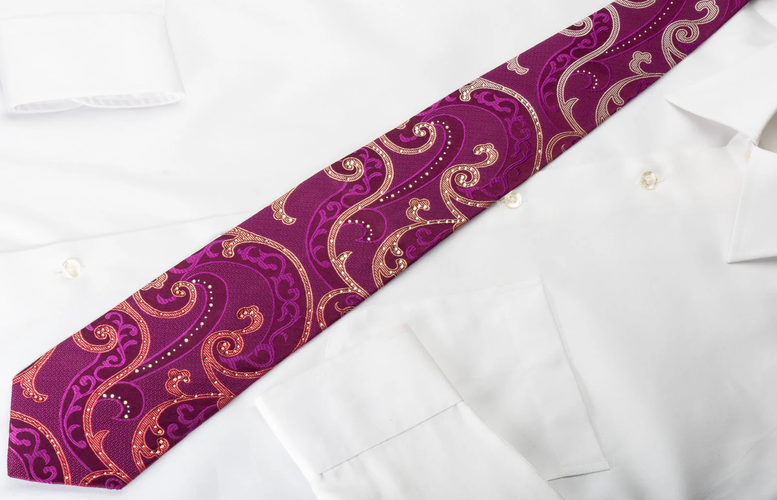 Lancetti Silk Rhinestone Necktie Vines On Purple With Silver Sparkles - Image 5