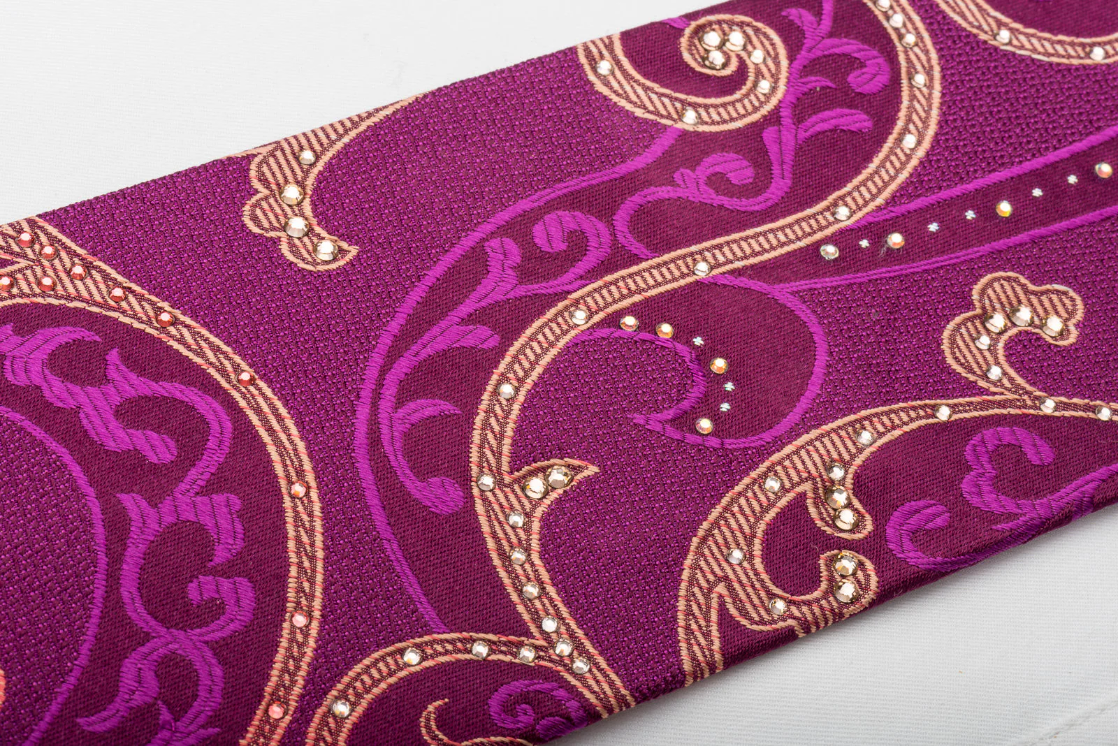 Lancetti Silk Rhinestone Necktie Vines On Purple With Silver Sparkles - Image 6