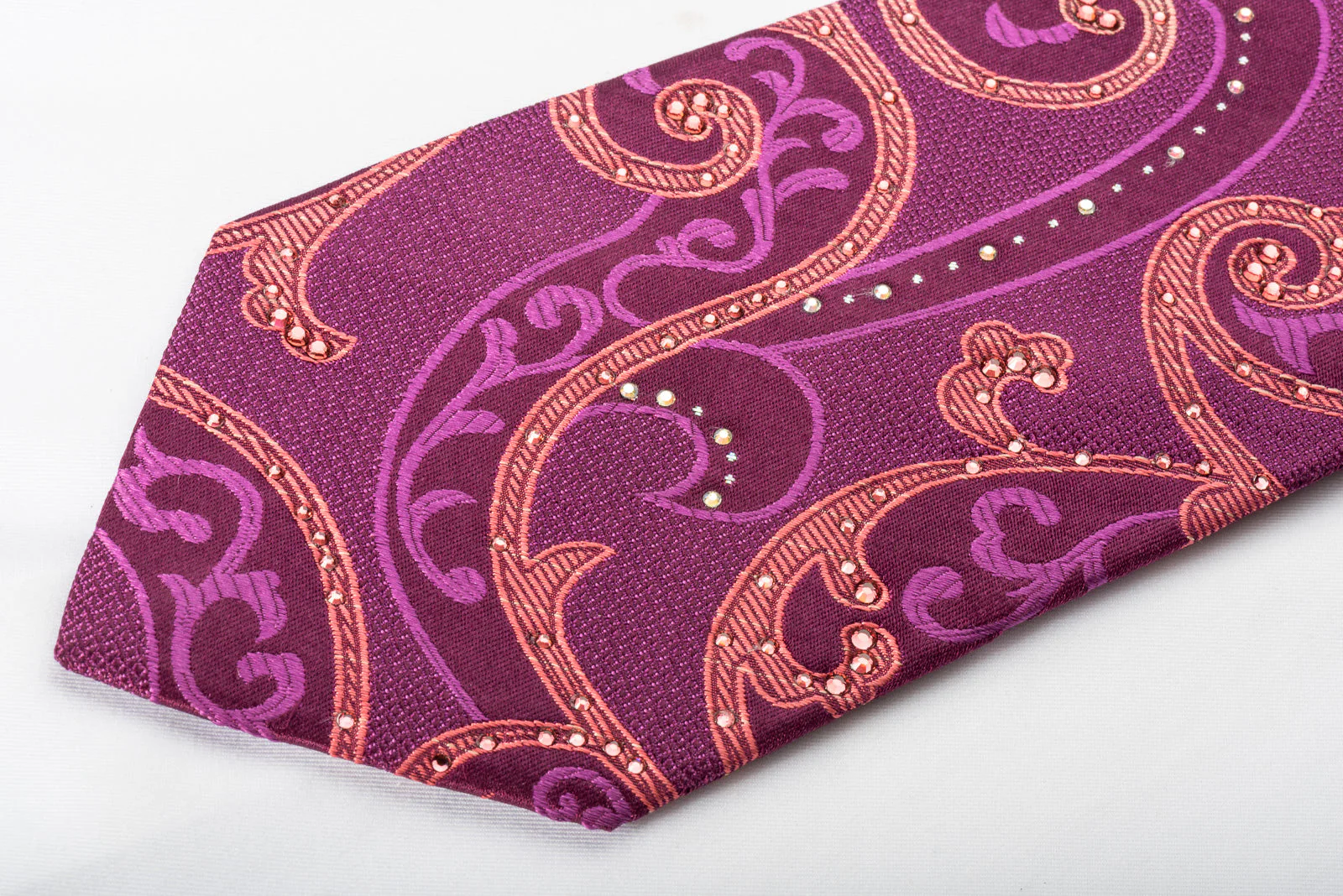 Lancetti Silk Rhinestone Necktie Vines On Purple With Silver Sparkles - Image 7