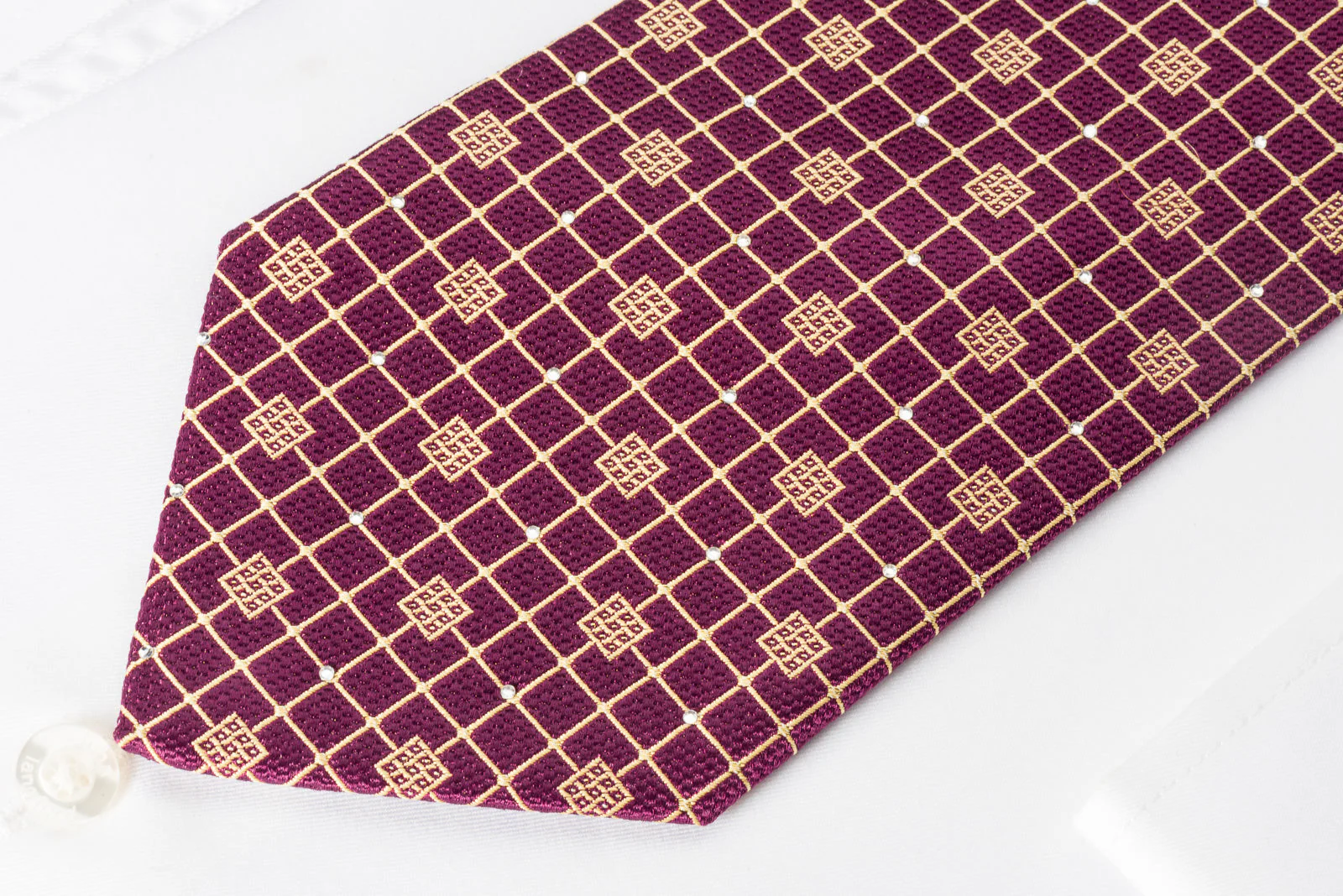 Lancetti Silk Rhinestone Tie Golden Trellis On Burgundy With Golden Sparkles - Image 7