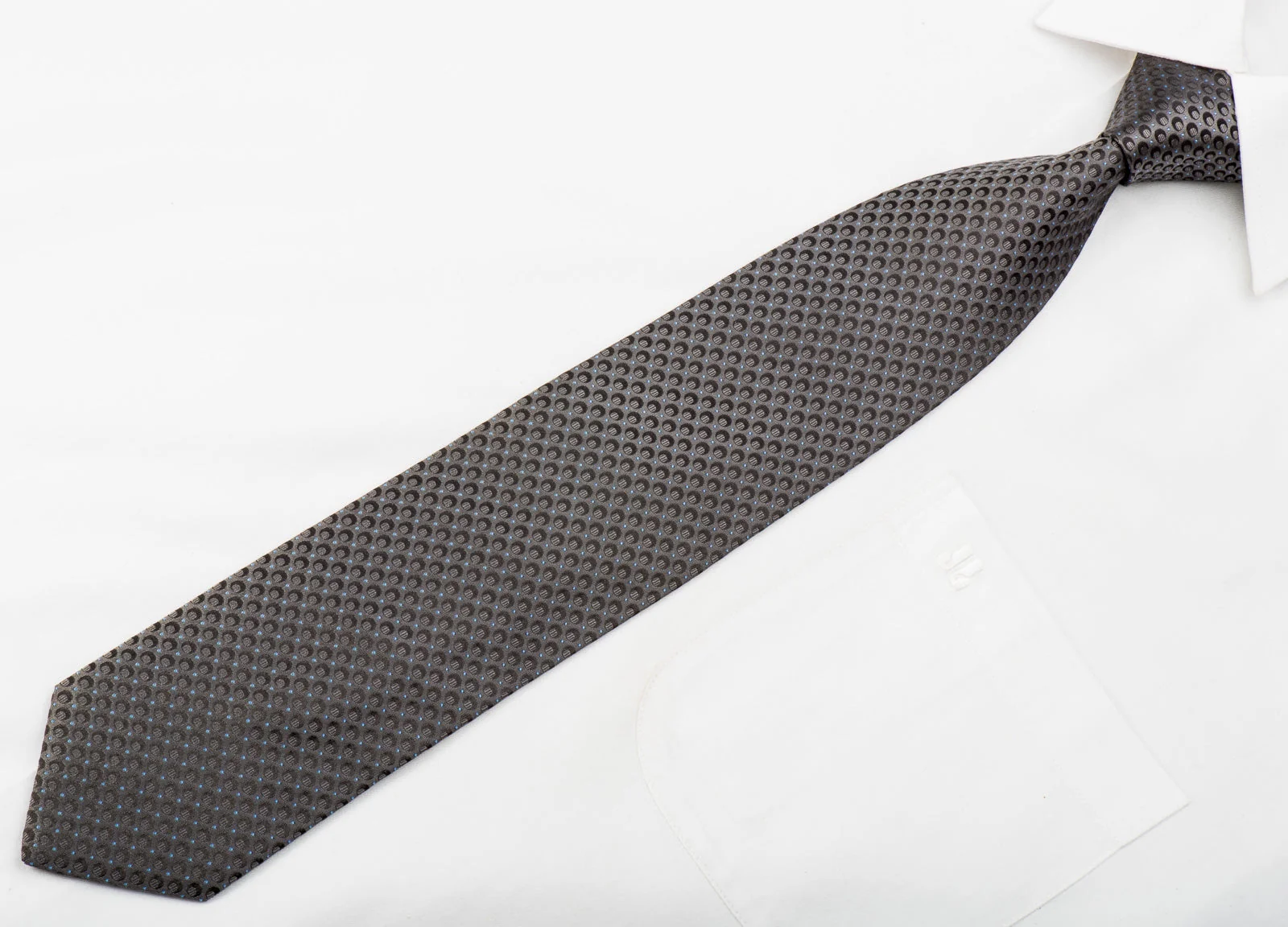 Lanvin Men's Silk Tie Black & Blue Dots On Dark Gray Silk - Image 5