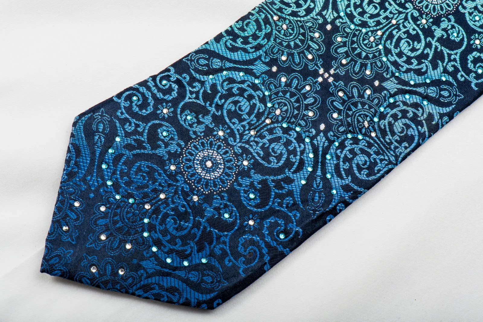 Leslie Vince Rhinestone Tie Damask On Blue With Silver Sparkles - Image 6
