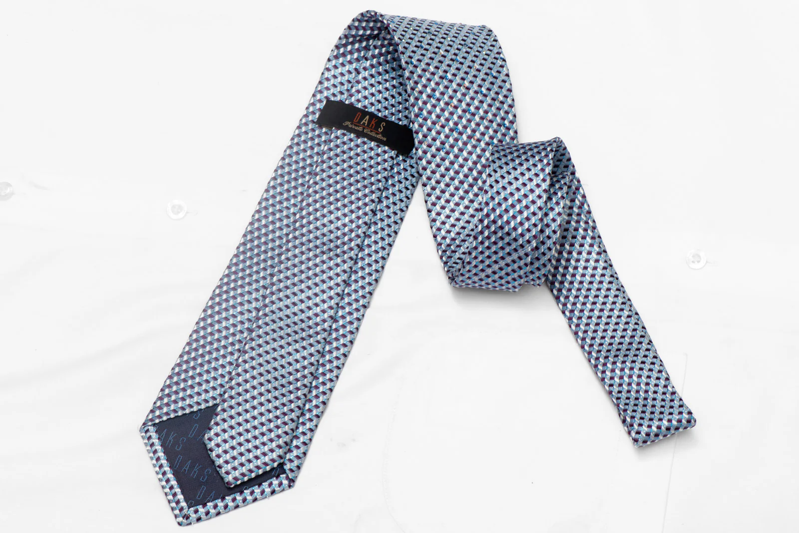 Light Blue & Purple Geometric Pattern Rhinestone Silk Necktie With Sparkles - Image 3
