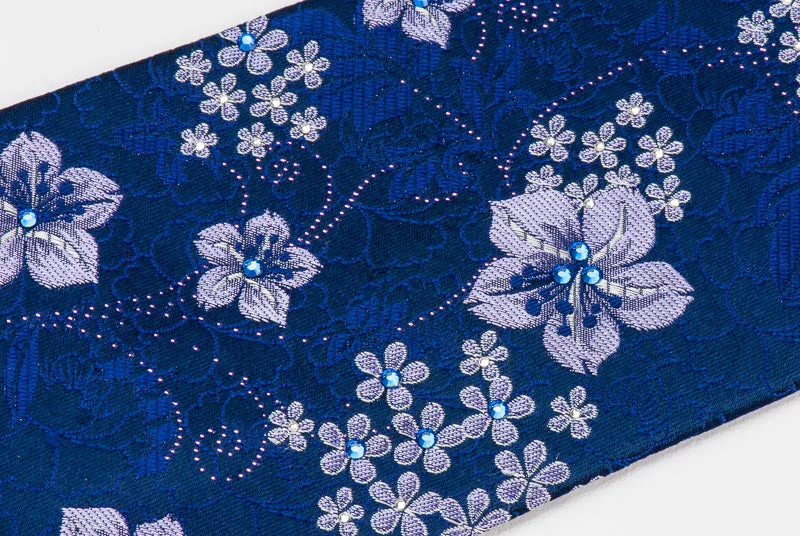 Louis Quatorze Crystal Swarovski Rhinestone Tie Floral On Navy Blue Necktie - Image 4
